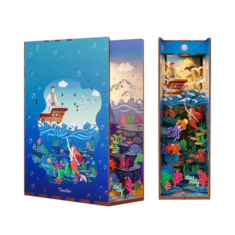 DIY Miniature Kit Booknook - Mermaid Story Fantasy Bookend for Home Decor, Bookshelf Organizer | Perfect Gift for Book Lovers & Craft Enthusiasts | Use in Living Room, Bedroom or Office