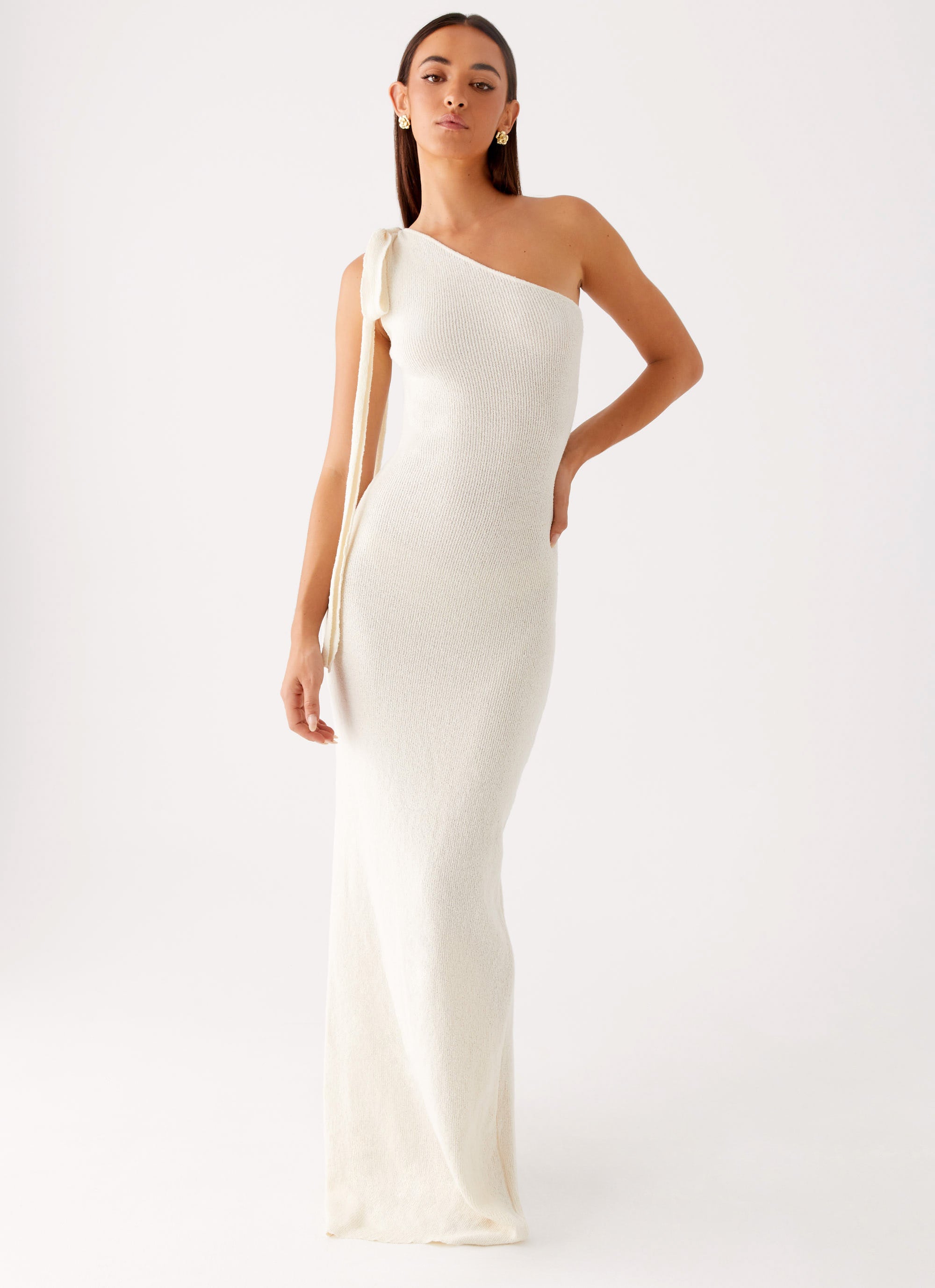 Easton Knit Maxi Dress in White | Flowy Long Sleeve Women's Dress for Casual Outings & Special Occasions