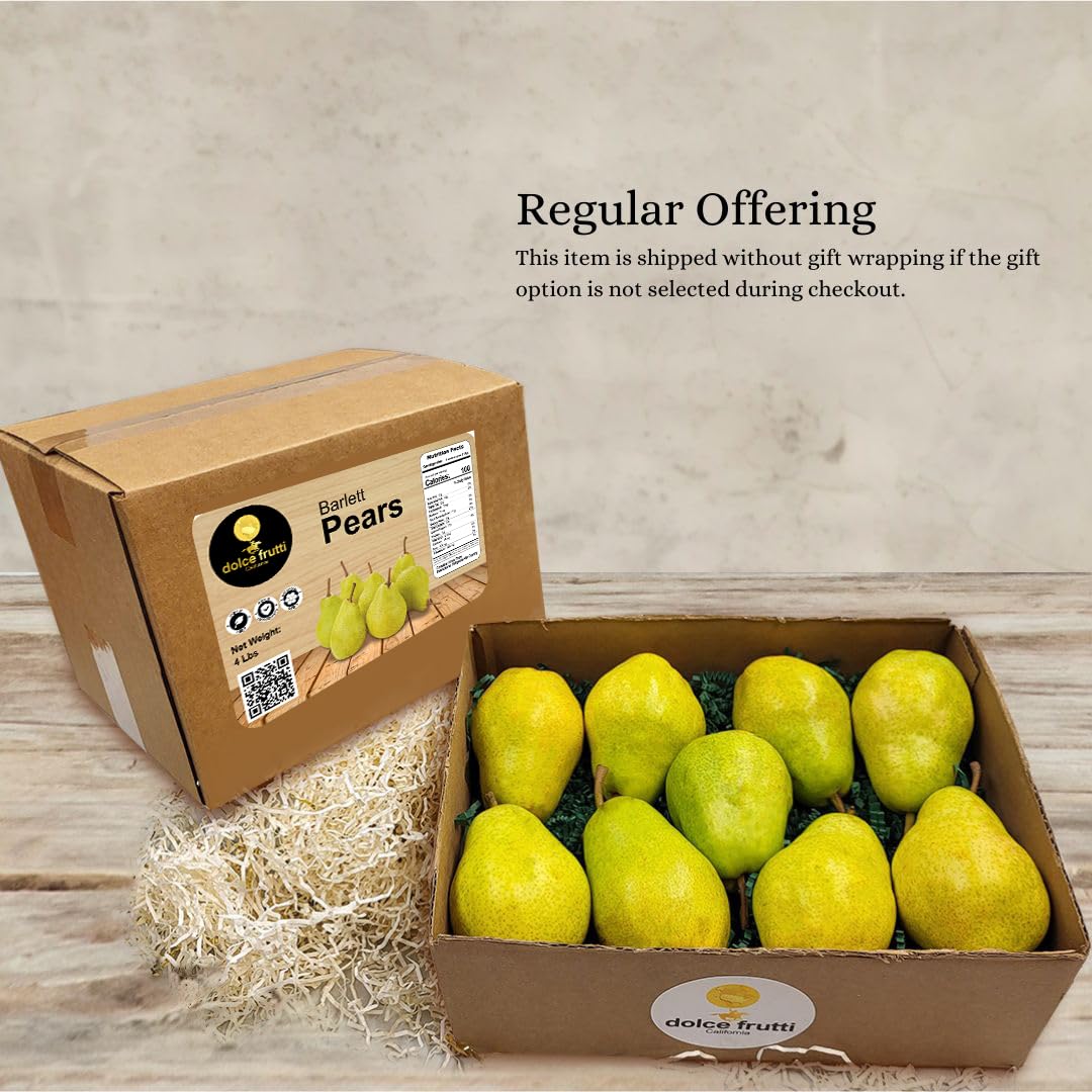 Dolce Frutti Bartlett Pears - Fresh 4 lbs Box | Gourmet Gift Pears for Holidays, Birthdays & Special Occasions | Perfect for Fruit Baskets, Healthy Snacking & Elegant Gift Giving