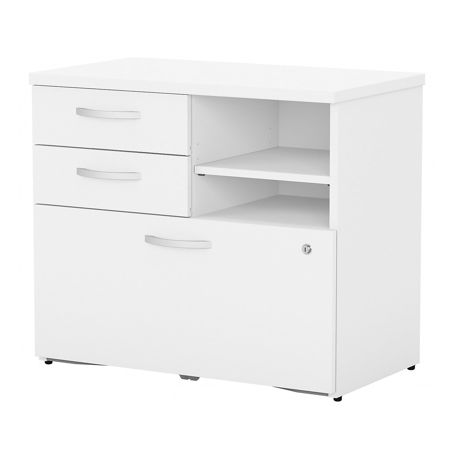 White Office Storage Cabinet with Drawers & Shelves - Bush Business Furniture Studio C for Home & Professional Workspace Organization | Perfect for Files, Supplies & Workspace Clutter Control