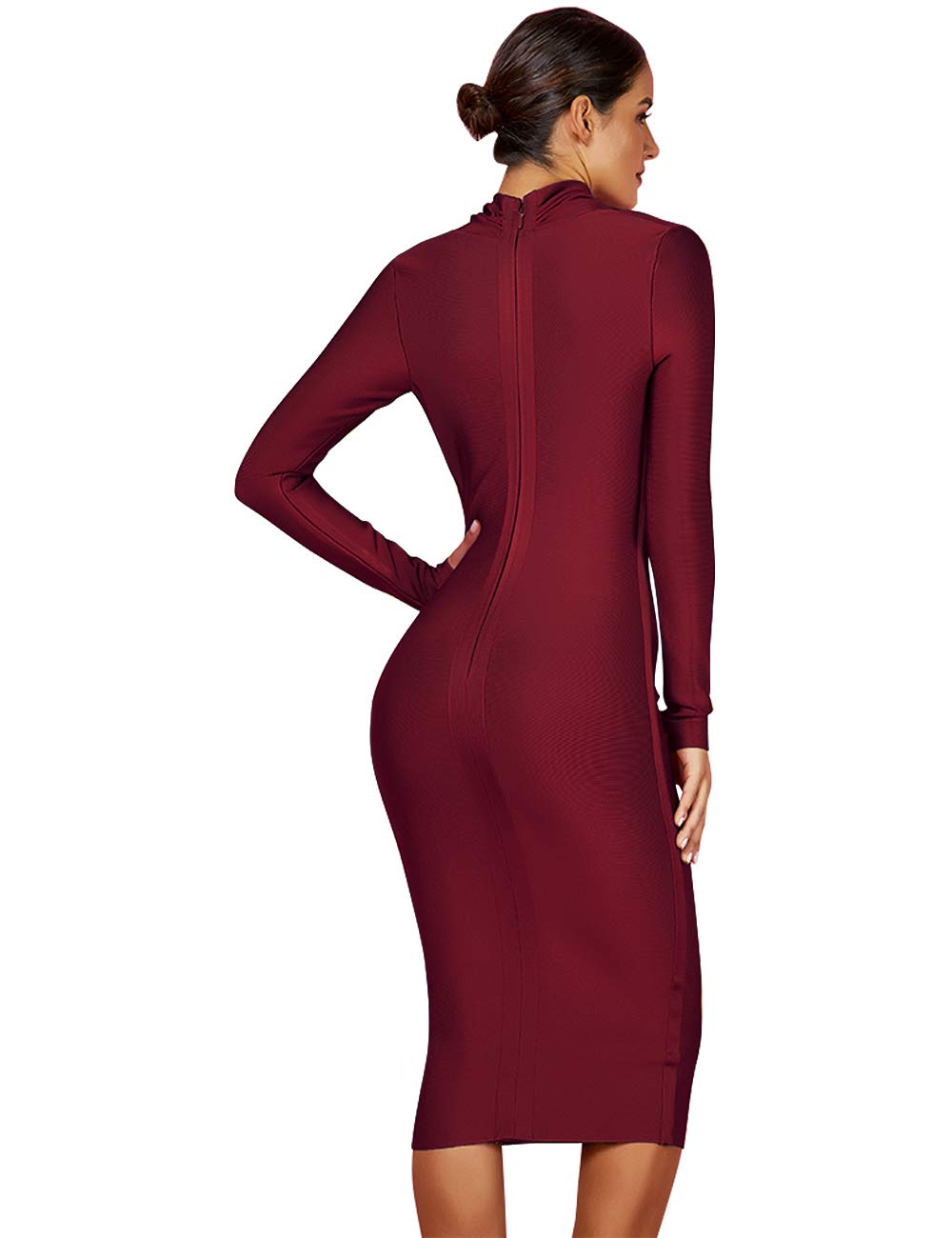 Whoinshop Women's Deep V-Neck Long Sleeve Cocktail Dress - Knee Length Party Gown for Night Out, Club, Evening Events & Special Occasions