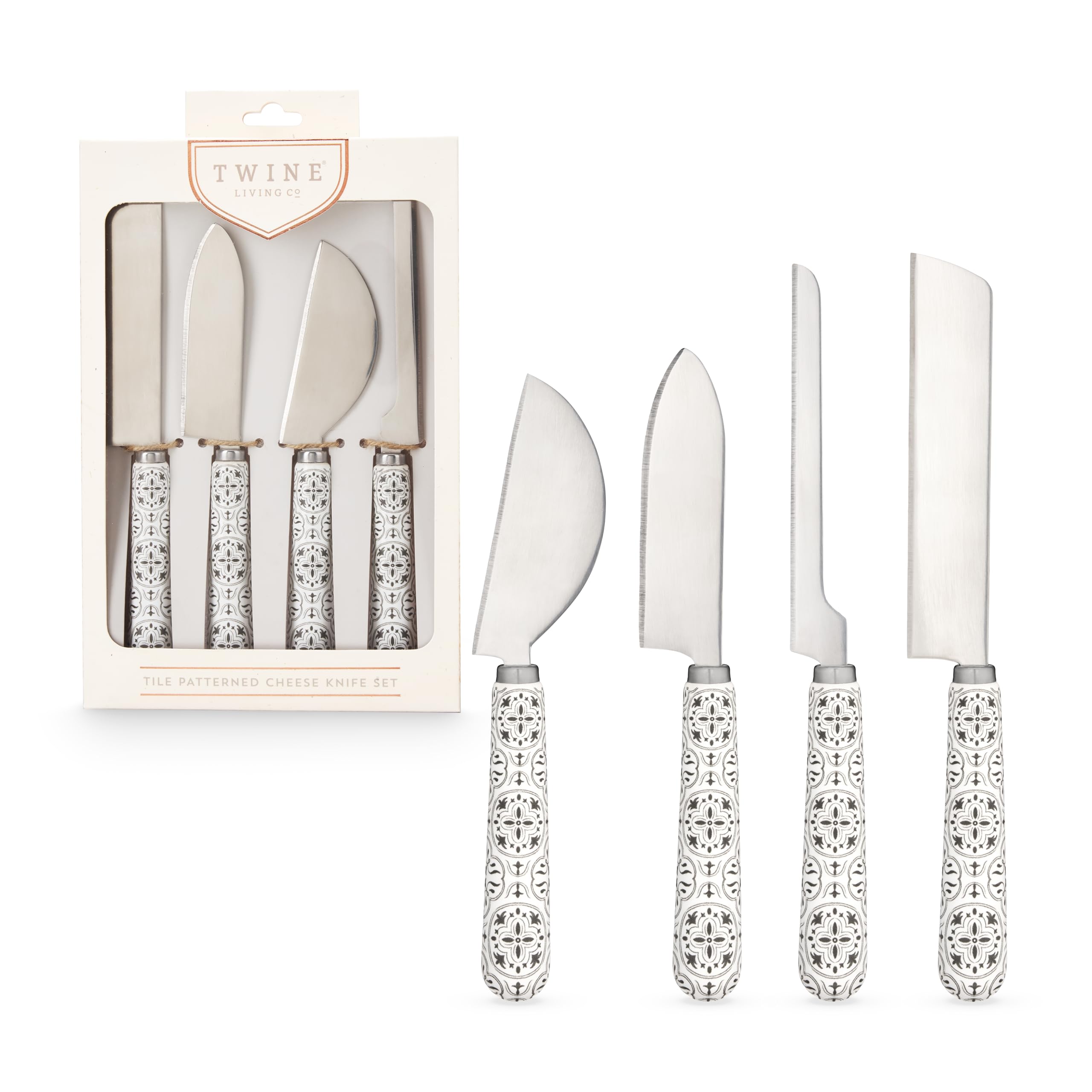 4-Piece Ceramic Tile Handle Cheese Knife Set - Stainless Steel Blades for Hard & Soft Cheese, Bread, Charcuterie Boards & Entertaining | Perfect for Dinner Parties, Wine Tastings & Gourmet Cheese Platters