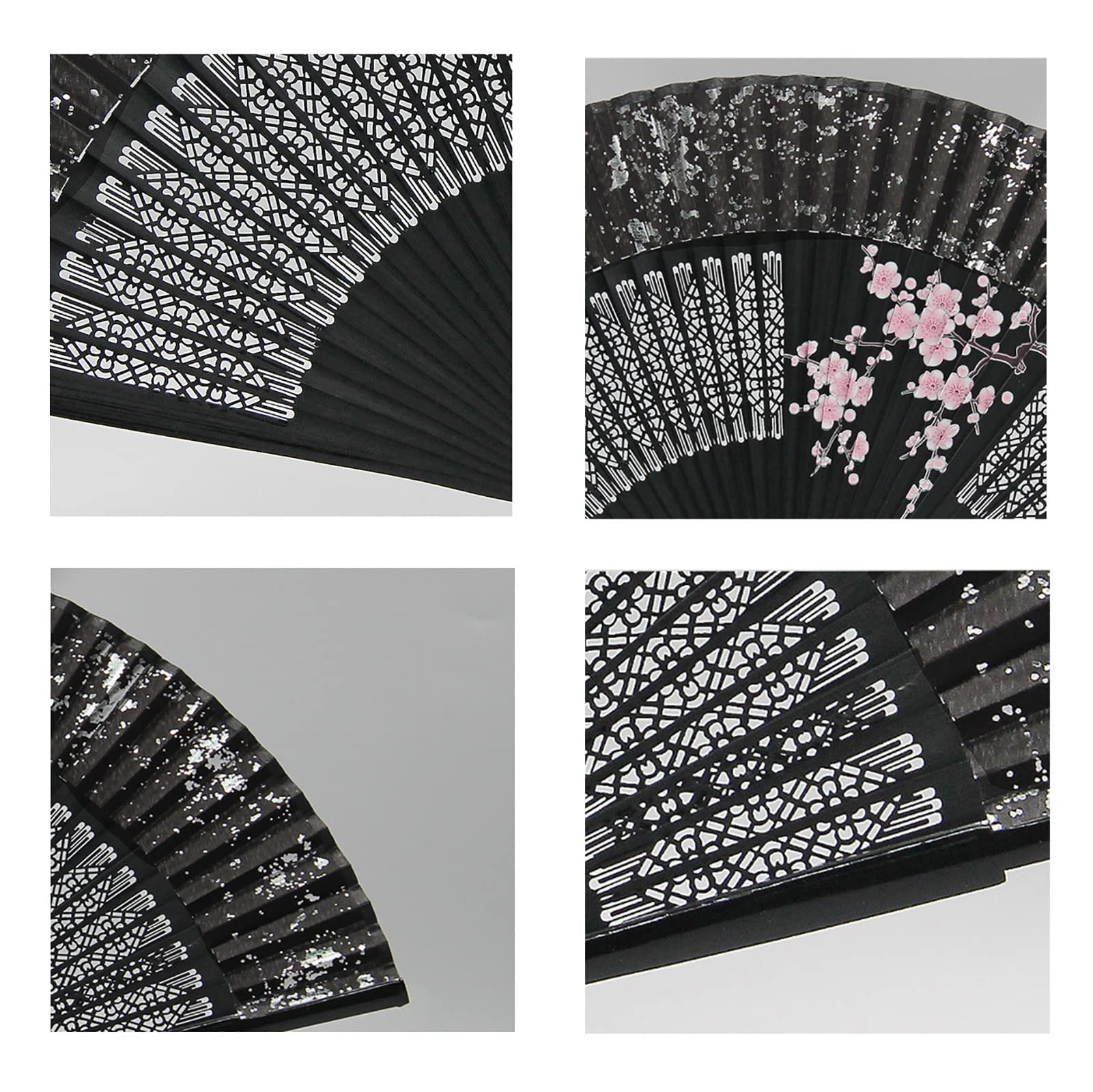 Hand-Painted Chinese Plum Blossom Bamboo Folding Fan with Pearl Tassel - 7.1 Inch Traditional Oriental Fan for Women, Home Decor & Summer Cooling - Perfect for Weddings, Photography, Costume Parties & Feng Shui Decor