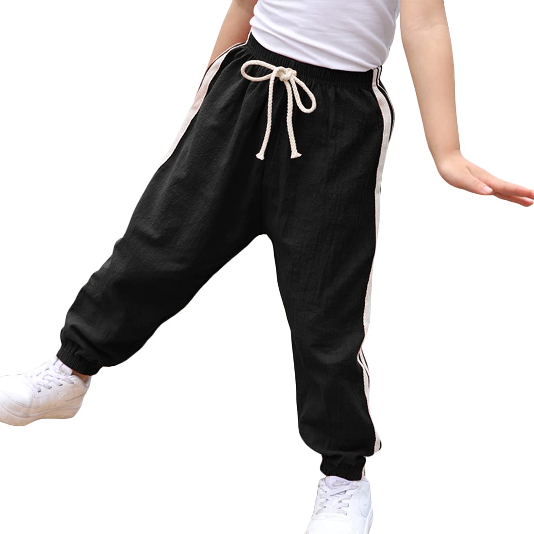 BIUXIAOBAI Boys Girls Cotton Linen Jogger Pants - Mosquito Proof, Breathable & Comfortable for Outdoor Activities, Travel, and Summer Camping