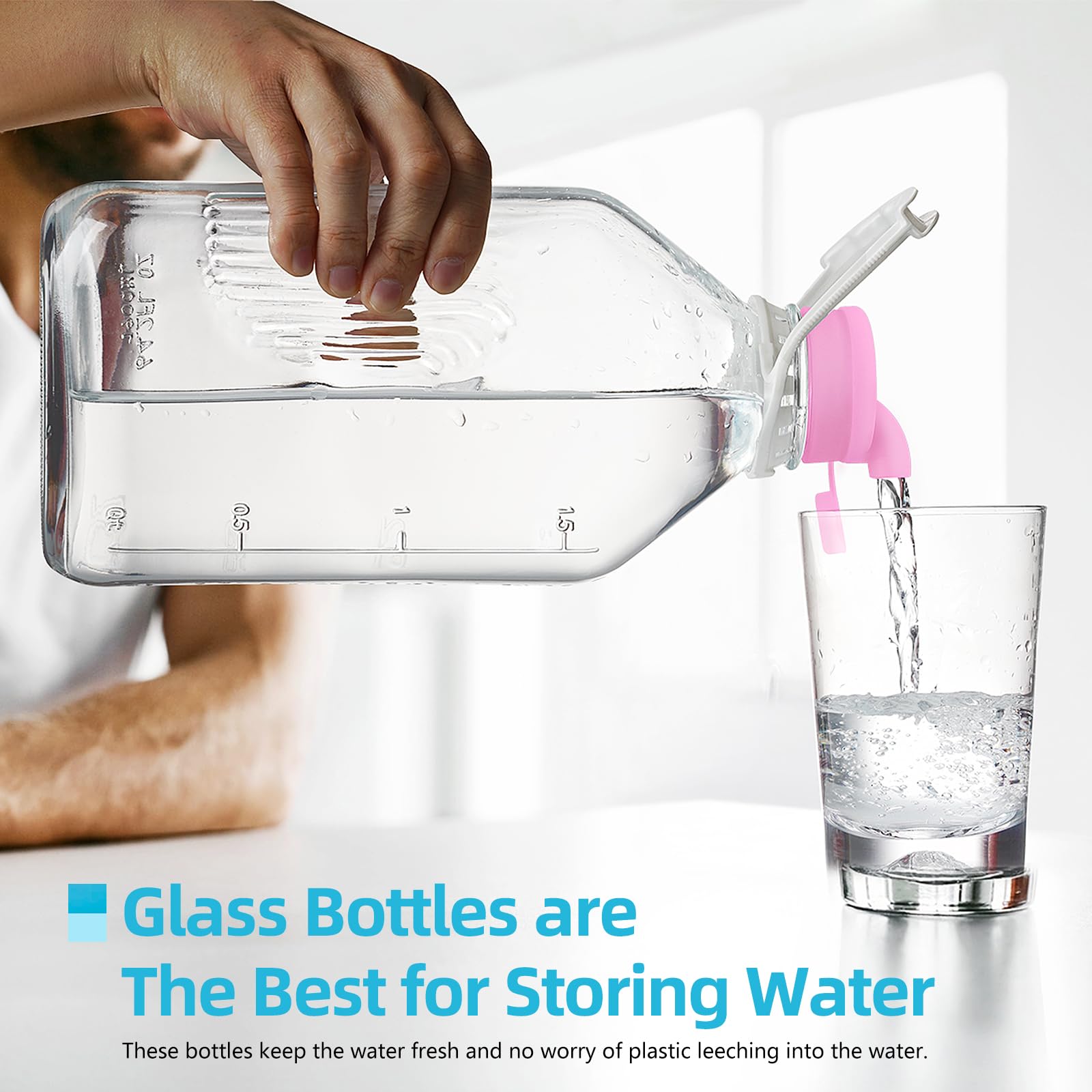 1/2 Gallon Heavy Duty Glass Milk Bottle with Reusable Airtight Screw Lid - 2 Qt Glass Water Bottle - Glass Milk Jug Pitcher with 2 Exact Scale Lines - Perfect for Refrigerator Storage, Meal Prep, Coffee Creamer & Homemade Beverages