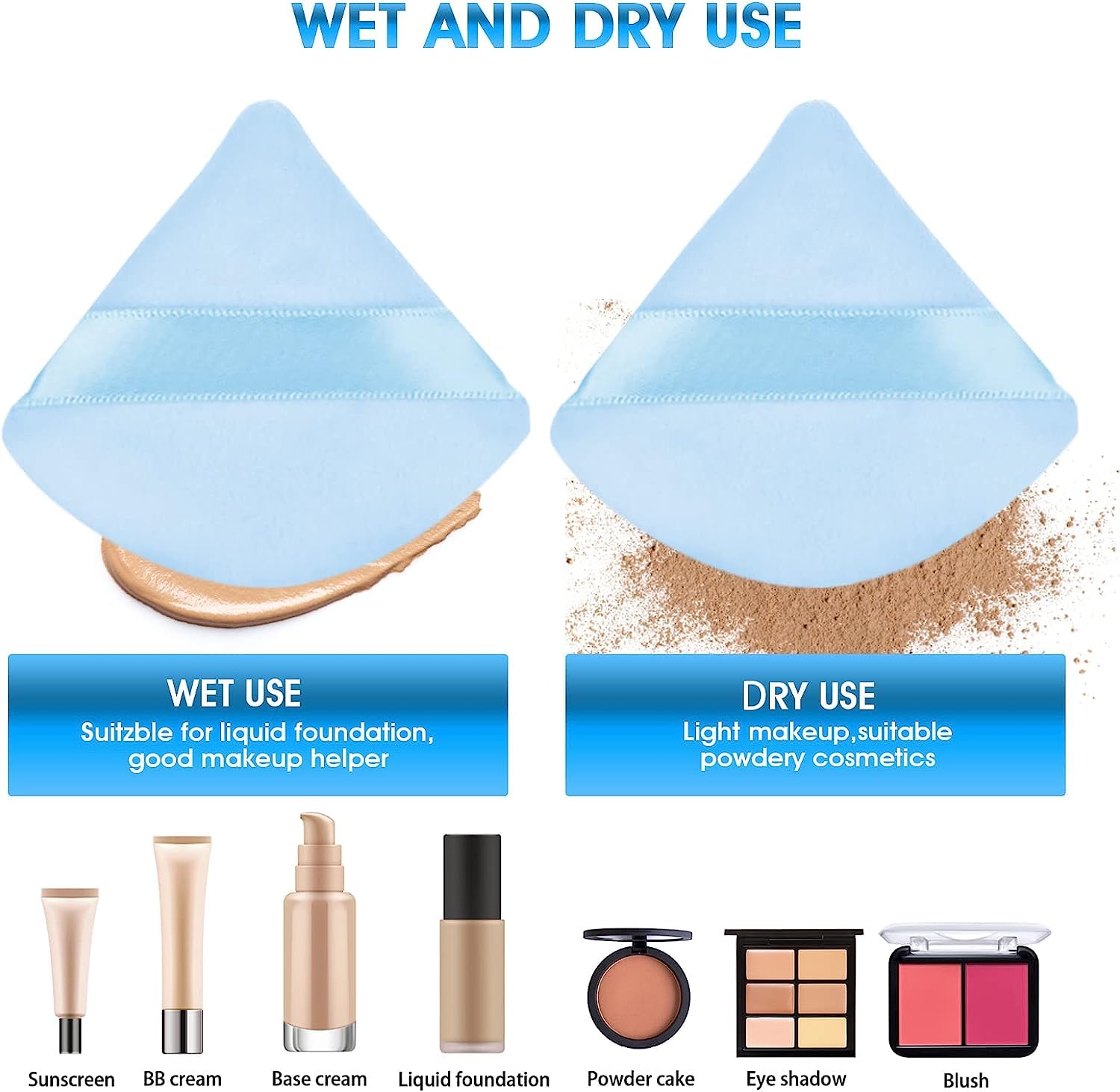 6-Piece Triangular Velour Powder Puffs - Soft Makeup Sponge for Loose & Body Powder - Wet/Dry Foundation Blender for Contouring & Highlighting - Multicolor Beauty Tools (Perfect for Professional Makeup & Travel Touch-Ups)