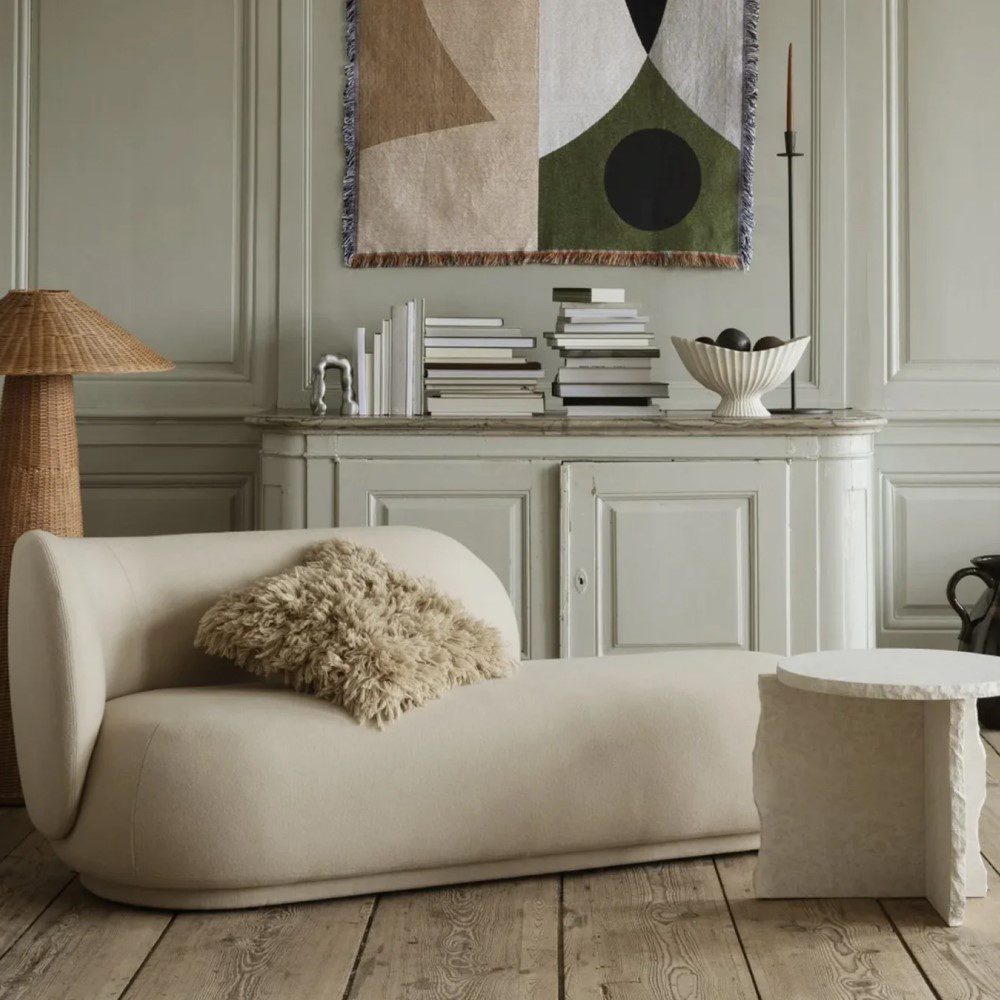FERM LIVING Rico Divan Left Sofa - Brushed Off White Fabric - Modern Scandinavian Living Room Furniture for Small Spaces & Apartments