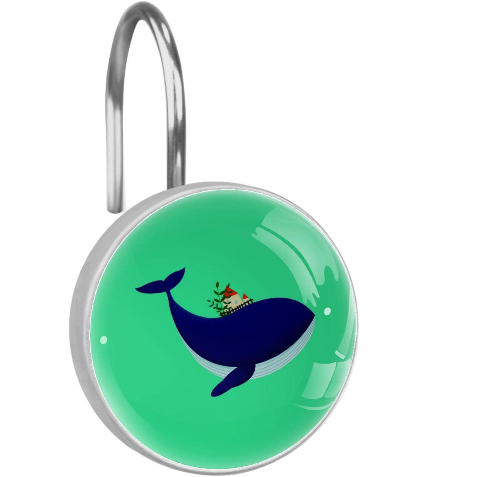 Premium Shower Hooks for Curtains - Rustproof Bathroom Hooks with Whale Design in Cyan Blue - Perfect for Home, Apartment, Dorm & RV Bathroom Organization