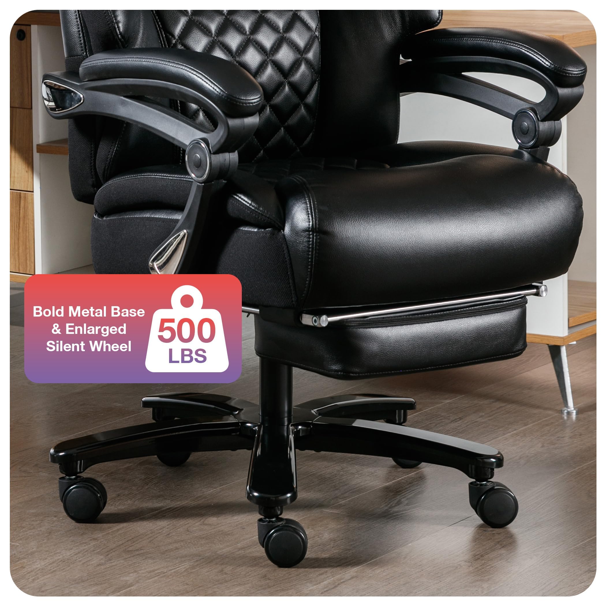 Big and Tall Office Chair 500 lbs - Heavy Duty Executive Chair with Adjustable Lumbar Support, Headrest & Footrest - Extra Wide Ergonomic Chair for Large People - Perfect for Home Office, Gaming & Workspaces