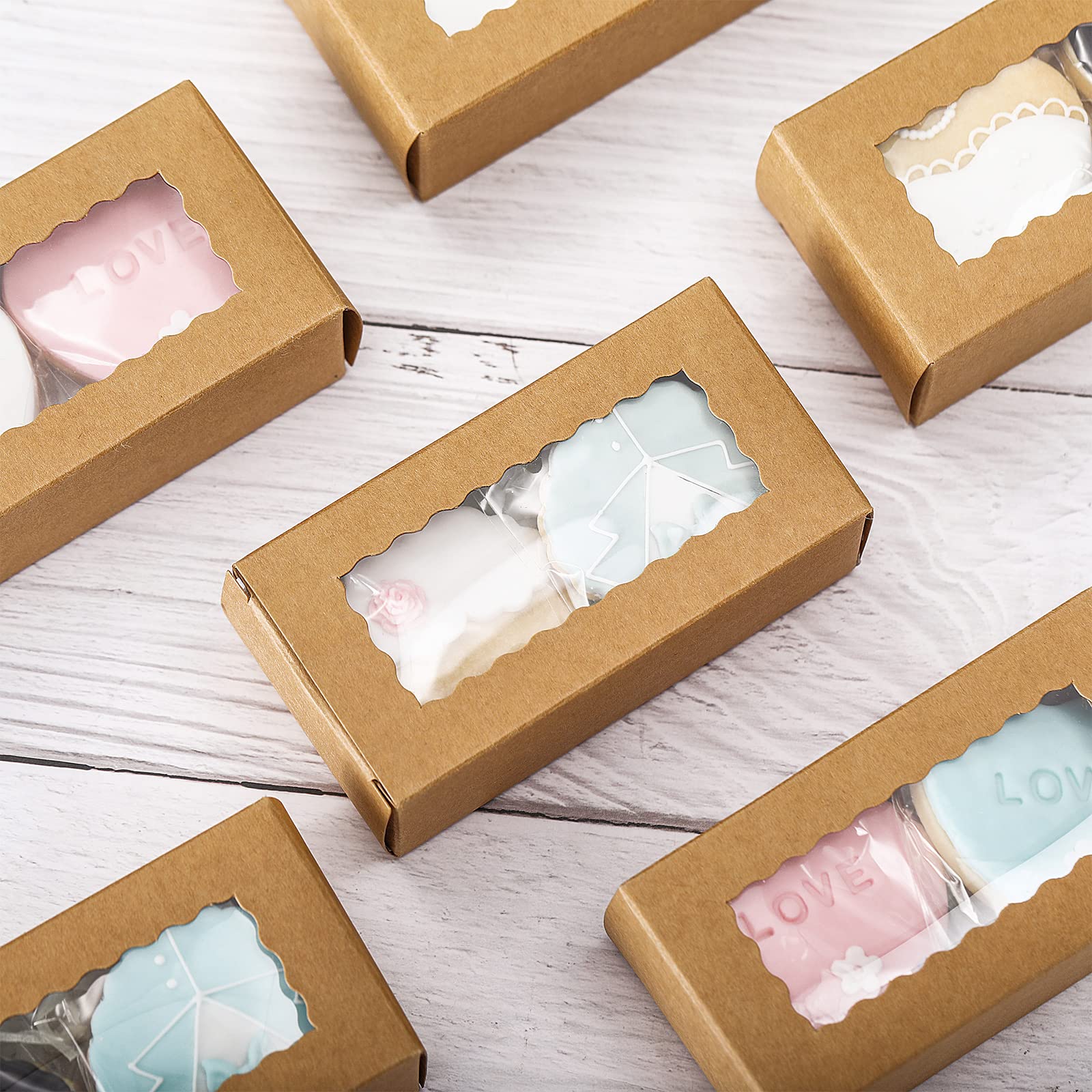 100 Pcs Kraft Paper Macaron Boxes with Clear Window - 4.17 x 2.17 x 1.38 Inch Small Bakery Packaging for Desserts, Candy, Cake | Perfect for Macarons, Pastries, Cookies & Gift Packaging
