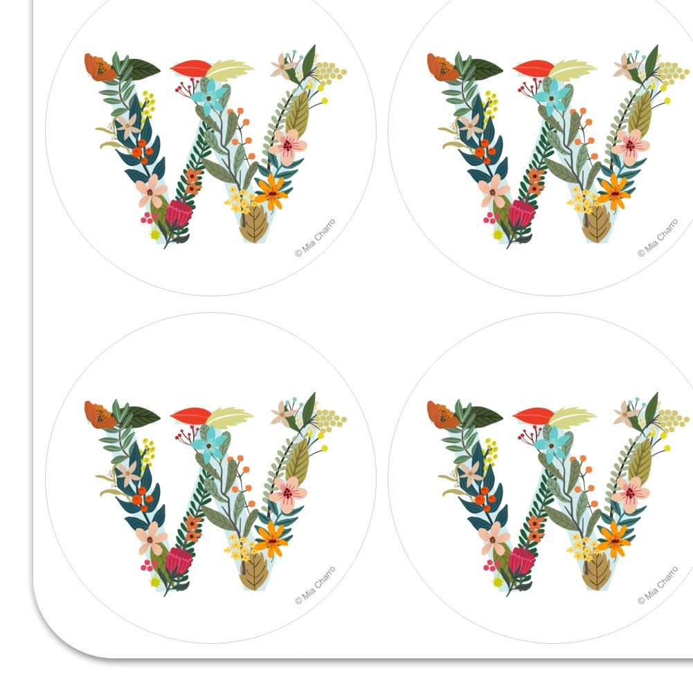 Floral Monogram Letter W Stickers for Planner, Calendar, Scrapbooking & Crafting - Perfect for DIY Journals, Bullet Journals, and Stationery Decoration