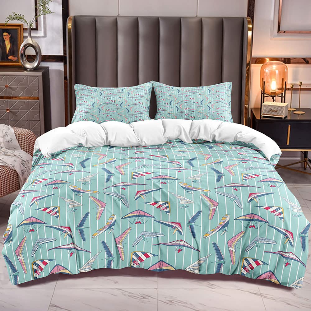 Absorbent Kite Print California King Duvet Cover Set with 2 Pillowcases - Striped Comforter Cover 3PC Polyester Soft Bedding Set for Cozy Bedroom Decor | Perfect for Guest Rooms, Master Bedrooms & Vacation Homes