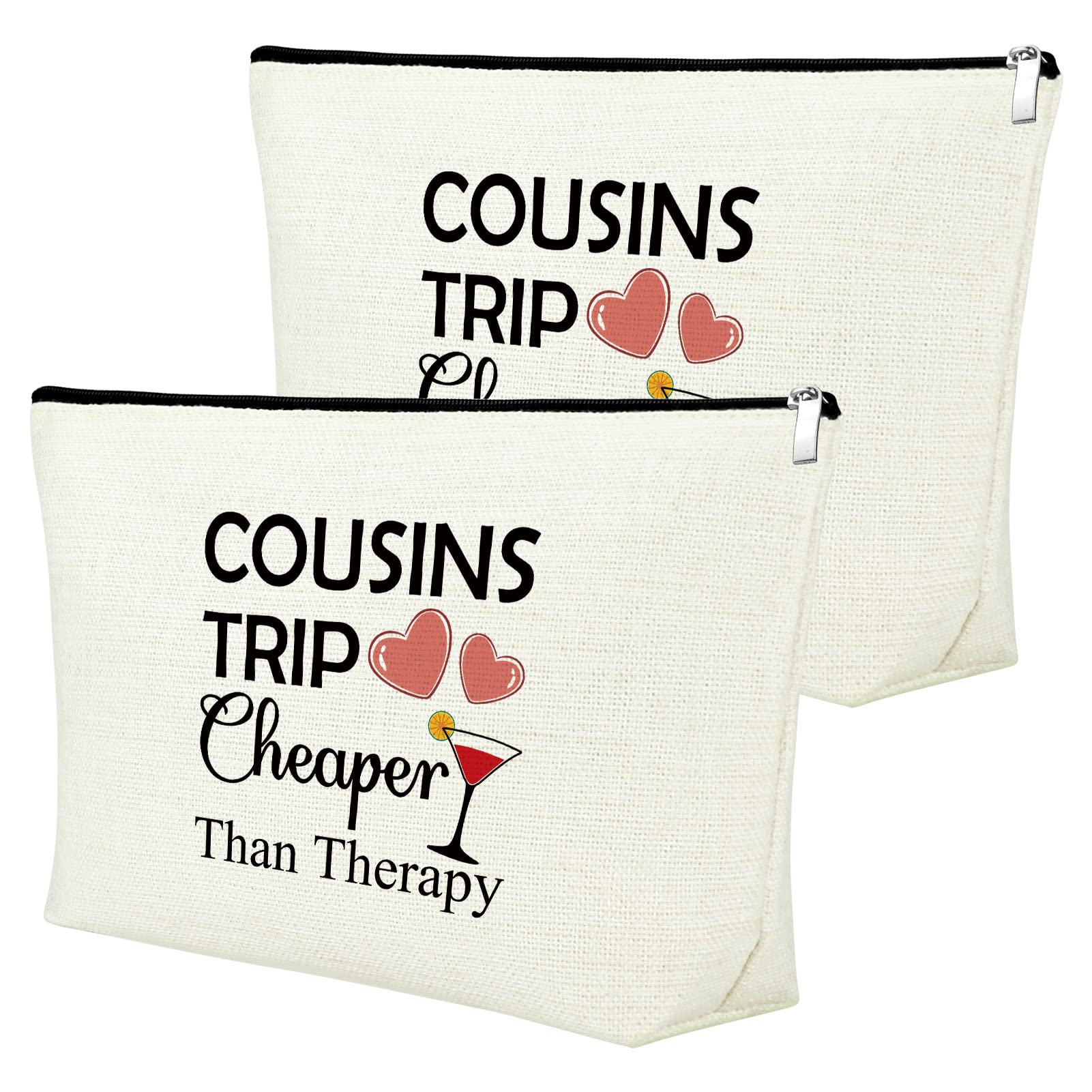 2-Piece Cousin Makeup Bags Set - Funny Inspirational Cosmetic Bags for Women | Perfect Cousins Trip Gifts, Birthday Presents & Female Friendship Weekend Accessories | Great for Travel, Storage & Gift-Giving Occasions
