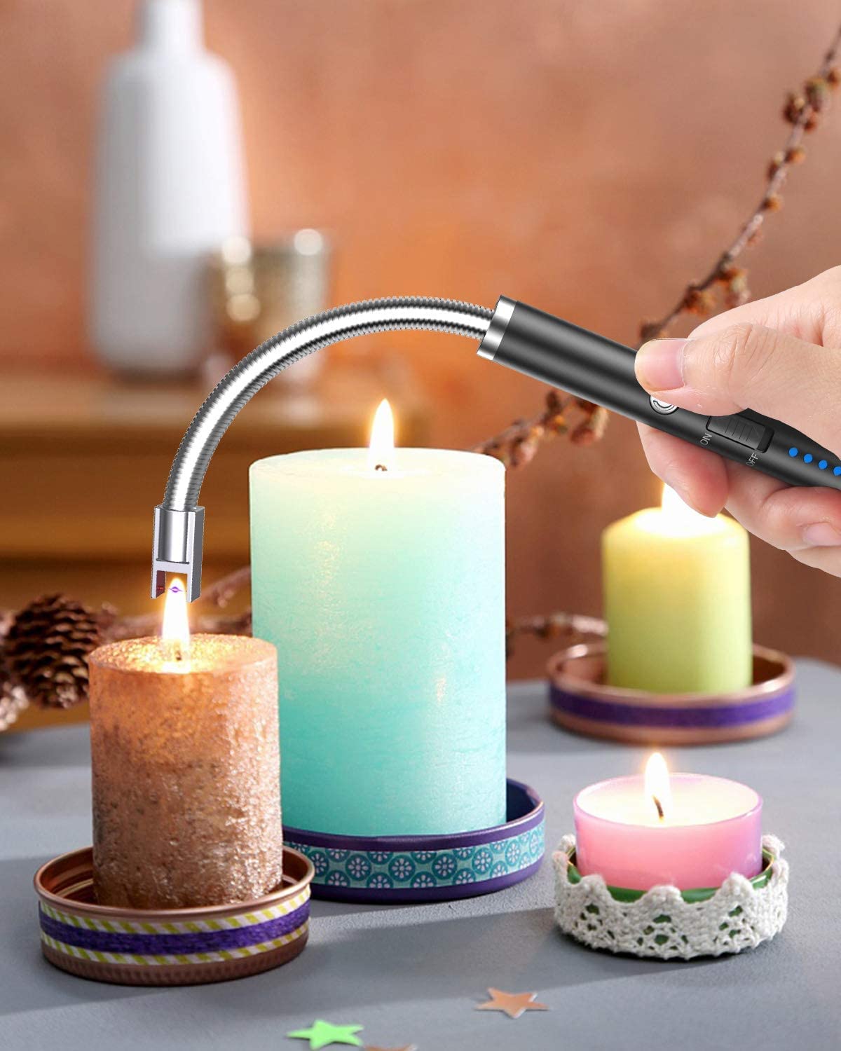 Blaziken Rechargeable USB Arc Lighter with LED Battery Display - Flexible Neck Electric Lighter for Candles, Gas Stoves, Camping & BBQ - Perfect for Home, Kitchen, Outdoor Adventures & Emergency Use