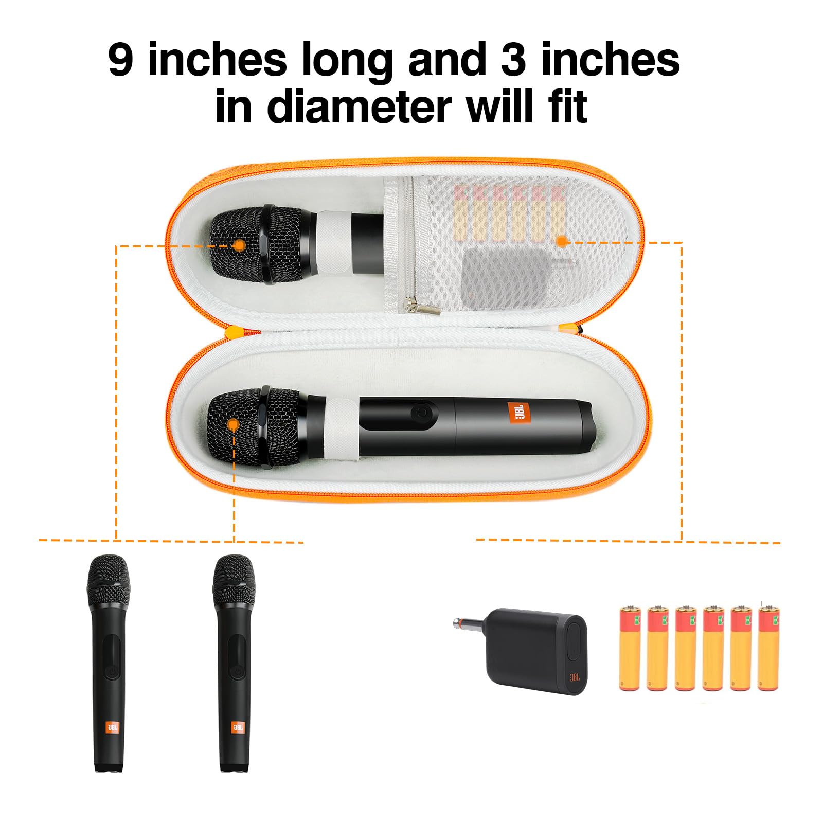 JBL Wireless Microphone System Travel Case - Fits Dual Mics, Receivers & Accessories (9x3 Inches) | Portable Storage Bag for Karaoke, Singing, Performances & Events