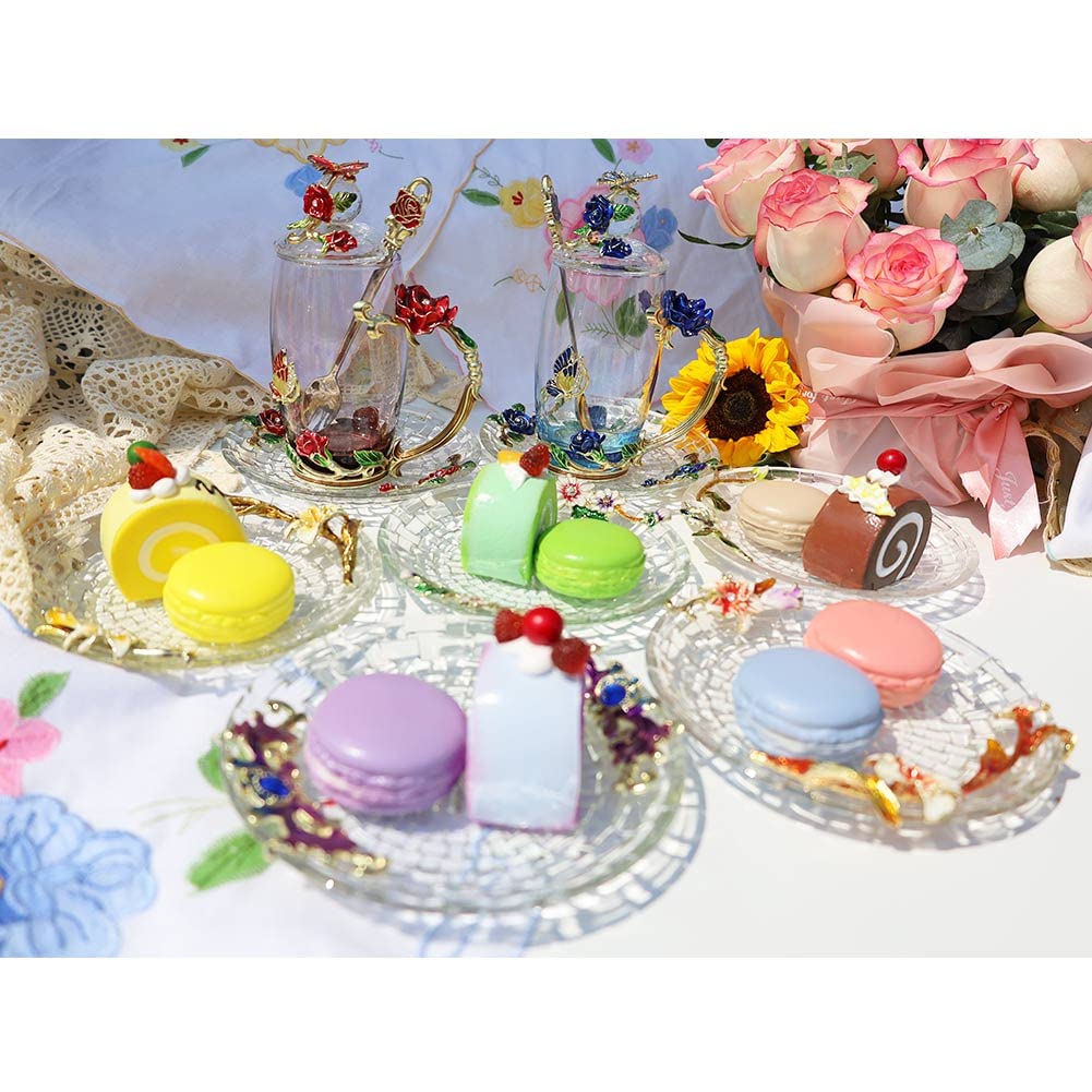 6 Inch Lily Yellow Tea Cup Saucers - Coasters for Drinks, Dessert Plates, Salad Dishes & Glass Cake Stand - Cute Mini Plates for Tea Parties, Afternoon Snacks & Home Decor