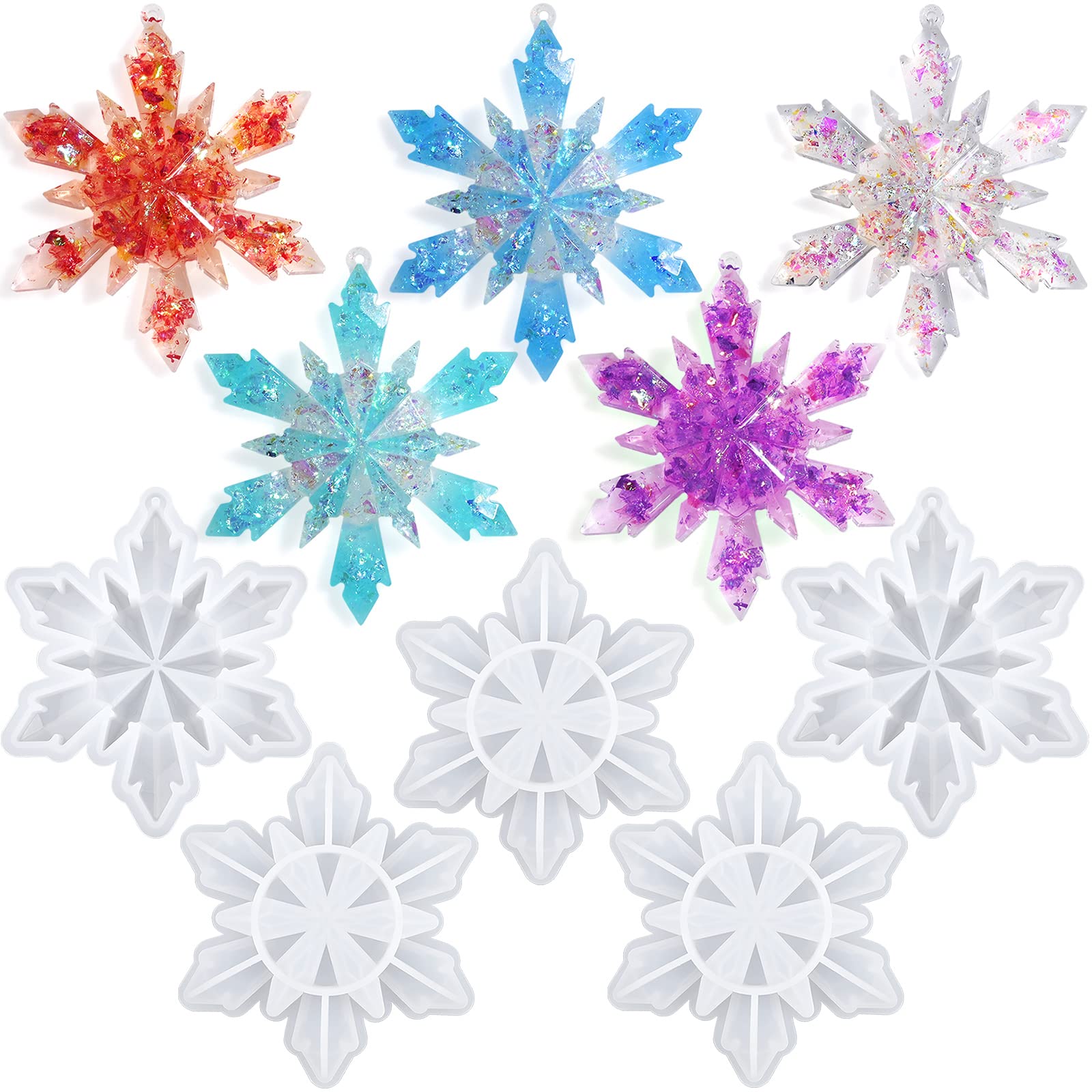 Sakolla 5-Piece Christmas Silicone Resin Molds Set - 3D Snowflake Molds for DIY Epoxy Casting, Christmas Ornaments, Jewelry Pendants, Keychains & Holiday Decorations - Perfect for Christmas Crafts, Gift Making & Home Decor
