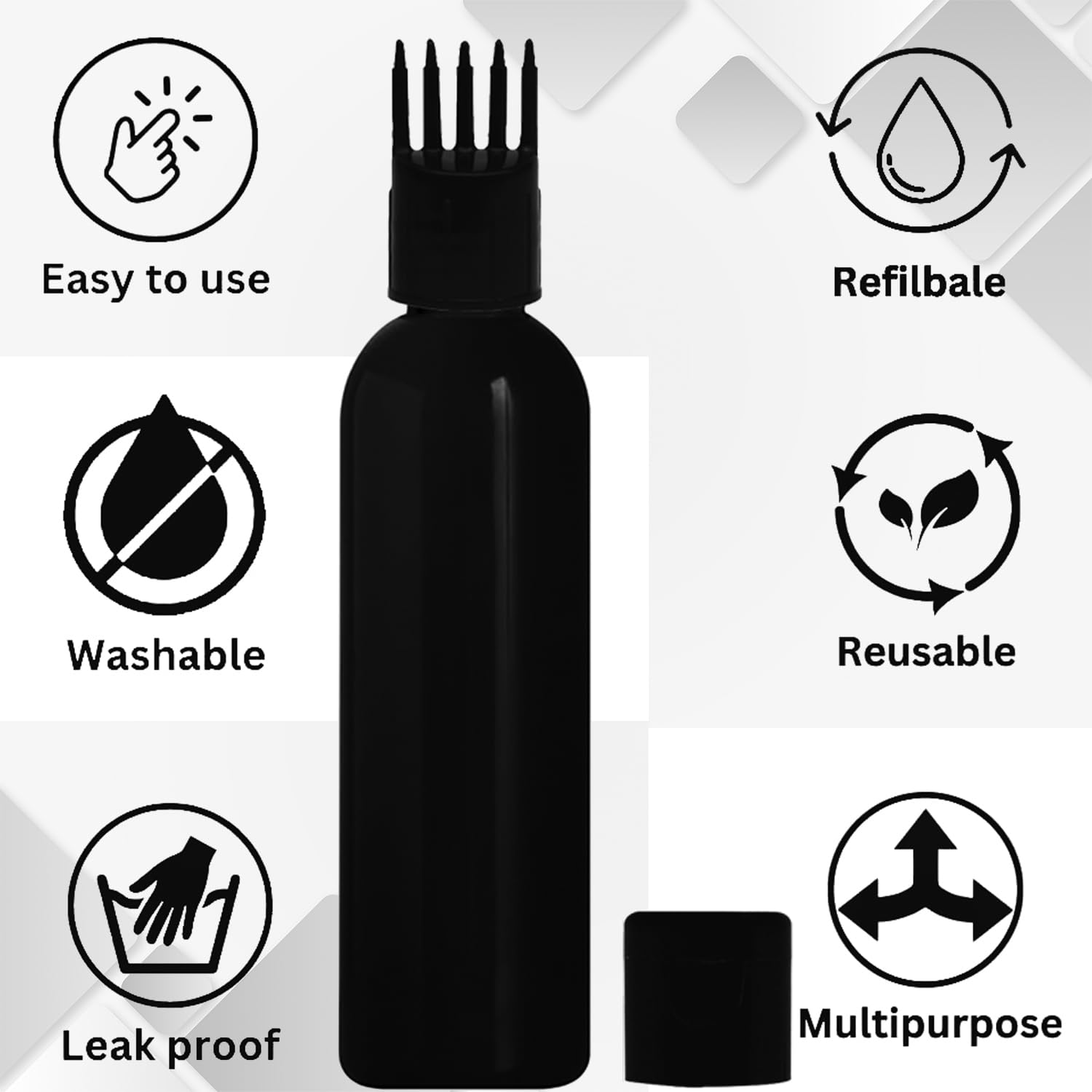 JOYUS 100ml Hair Root Applicator Bottle for Hair Oil, Shampoo & Scalp Treatments - Pack of 2 (Black Bottle with Black Cap) - Perfect for At-Home Hair Care & Scalp Massage