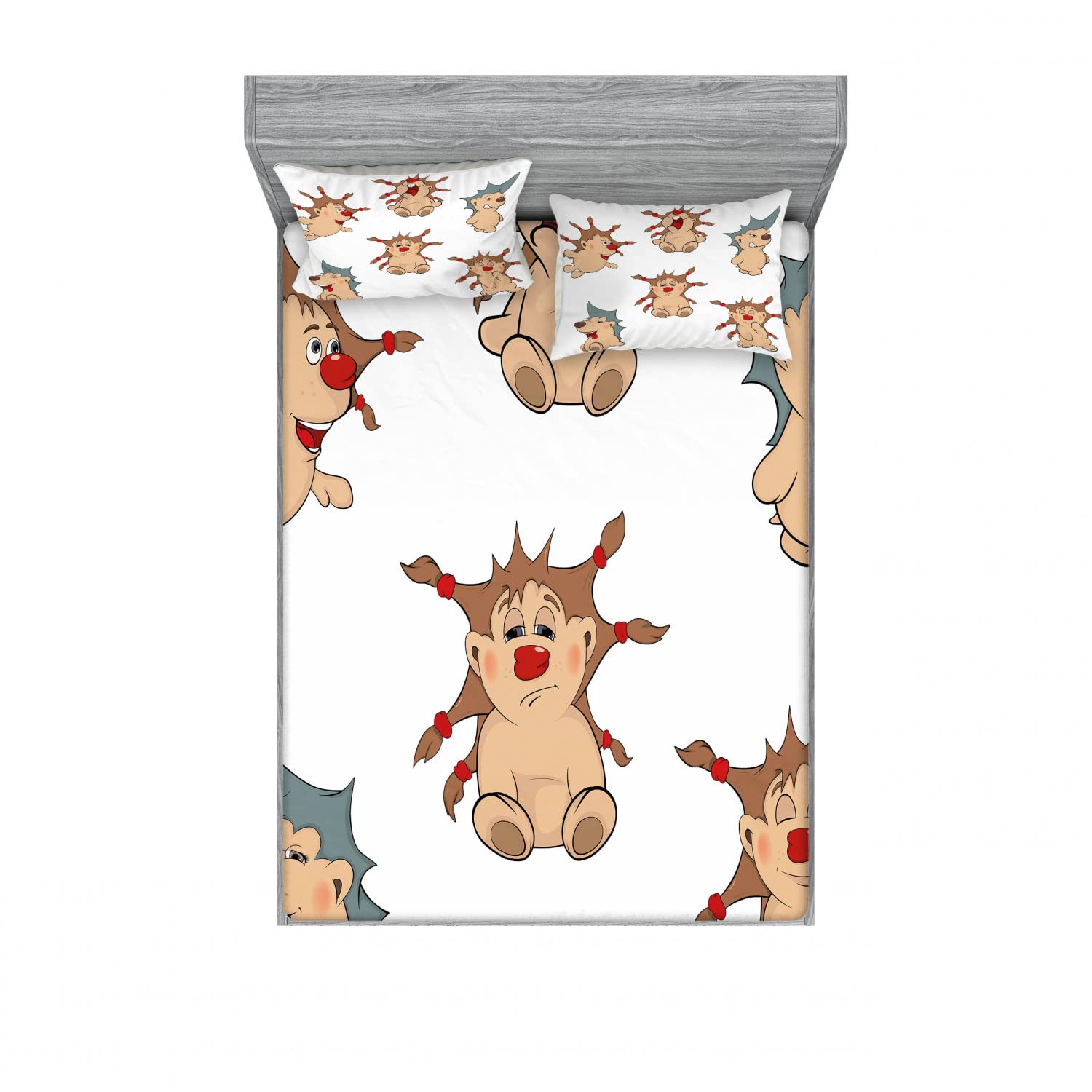Funny Hedgehog Print 4-Piece Queen Size Bedding Set - 2 Fitted Sheets & 2 Pillow Shams with Cool Hairstyle Design in Brown/Tan | Soft Microfiber Bedroom Decor for Kids, Teens & Adults | Perfect for Home, Dorm, Guest Room & Gift Giving