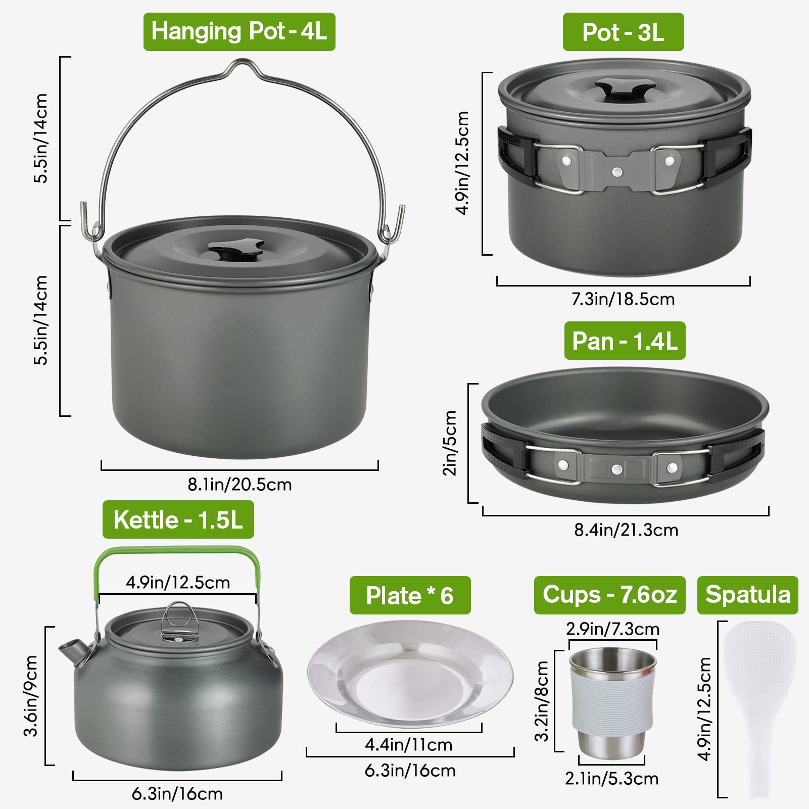 MEETSUN 37-Piece Camping Cookware Set with Hanging Pot, Pots & Pans for 6 People - Complete Outdoor Cooking Kit with Cups, Dishes, Forks, Spoons & Knives - Perfect for Camping, Hiking, Picnics and Outdoor Adventures