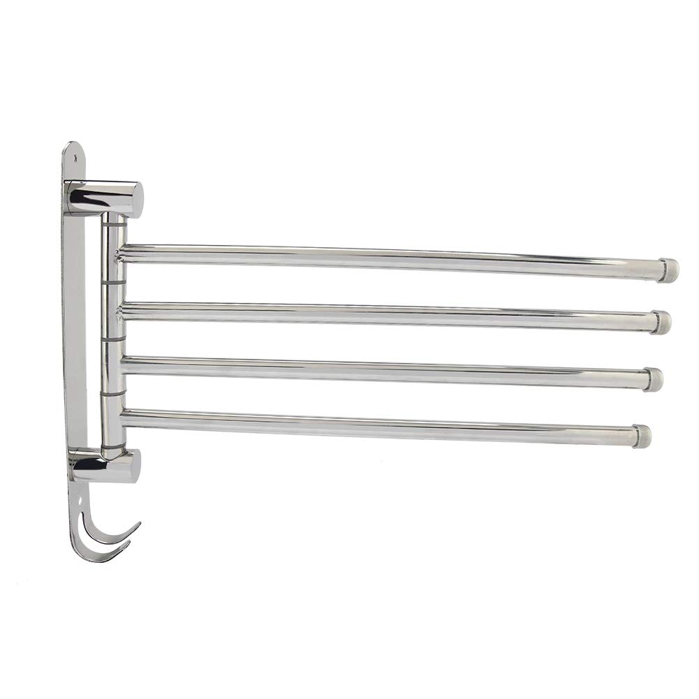 Stainless Steel Multi-Functional 4-Swivel Towel Rack Bar - Heavy Duty 304 Stainless Steel Towel Holder for Bathroom, Kitchen & Living Room - Perfect for Hanging Towels, Robes & Clothes