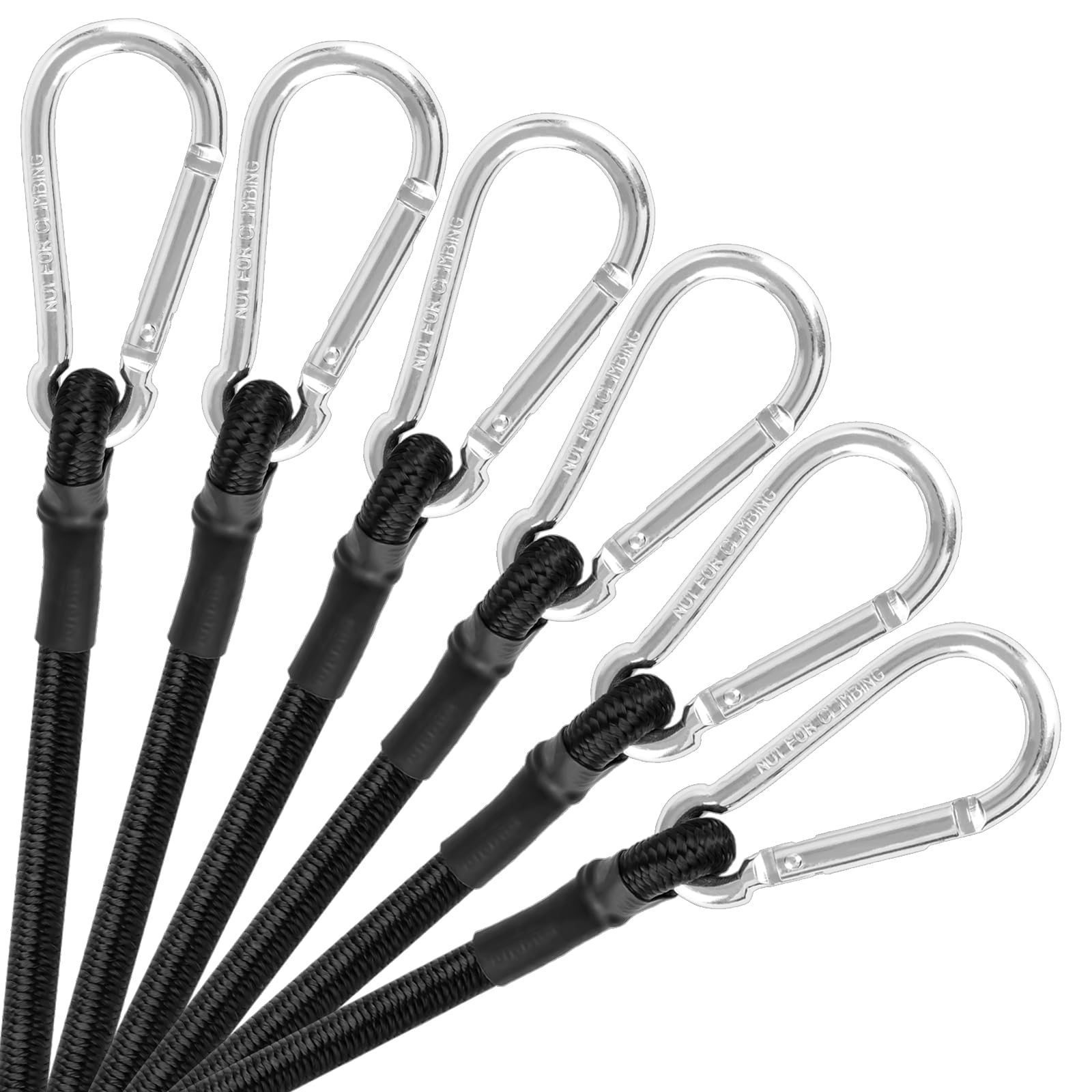 Heavy Duty 12 Inch Bungee Cords with Carabiner Hooks - 1/3 Inch Thick Black Elastic Straps (6 Pack) - Perfect for Camping Gear, Bike Racks, RV Cargo, Tarp Tie Downs, Tent Securing & Luggage Straps - Outdoor & Home Organization Essentials