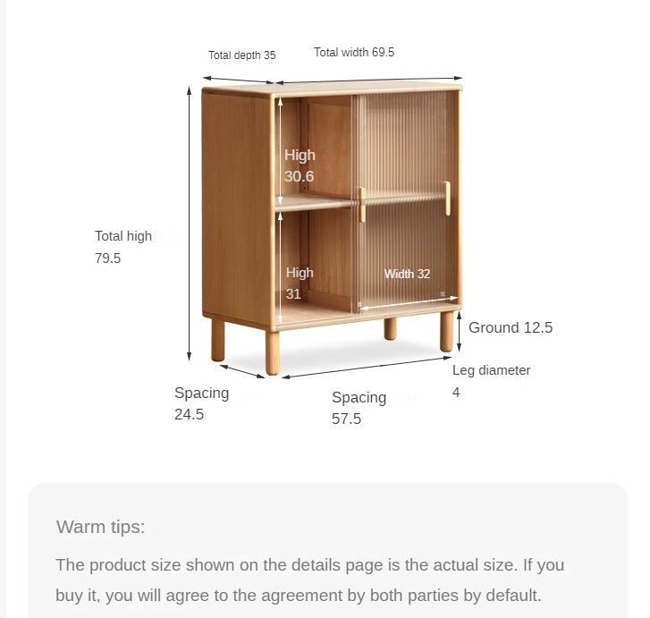 Solid Beech Wood Sliding Door Side Cabinet - Modern Storage Solution for Bedroom, Living Room & Office