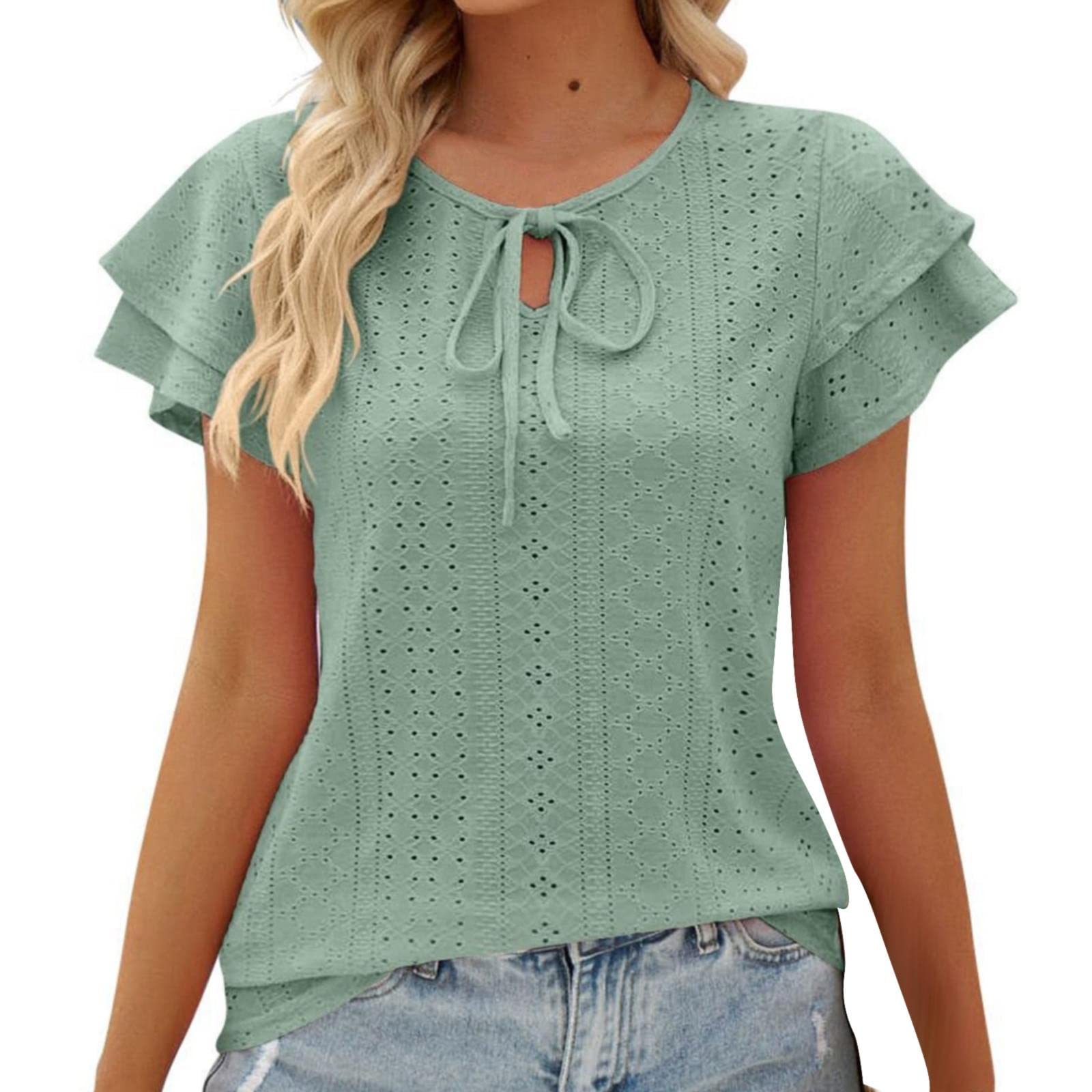 Trendy Women's Summer Tops 2024 - Short Sleeve V-Neck T-Shirts & Casual Blouses for Spring/Summer | Perfect for Beach Outings, Date Nights & Weekend Wear
