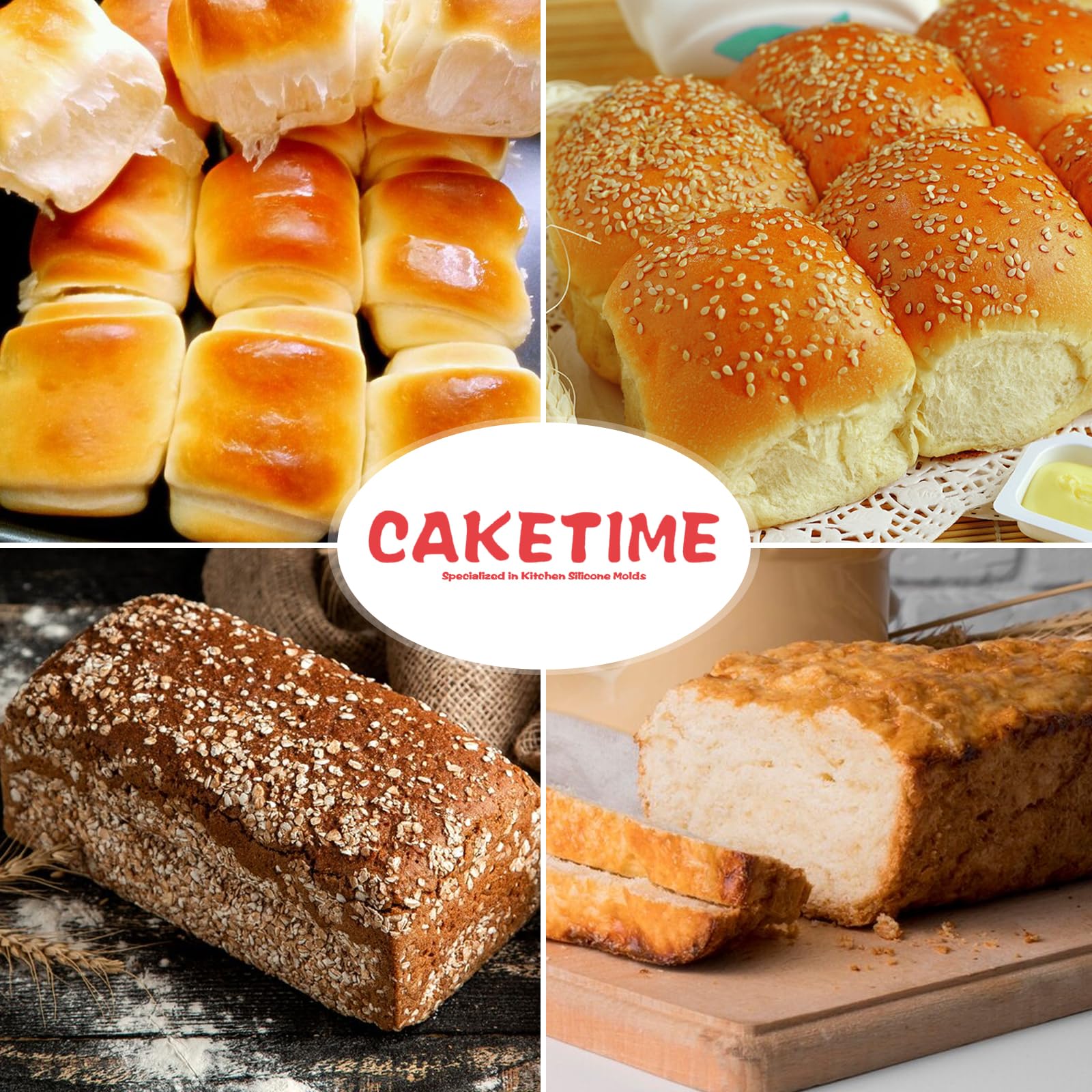CAKETIME 3-Piece Nonstick Silicone Bread Loaf Pan Set - 9 x 3.9 x 2.3 Inch Baking Molds for Homemade Bread, Cake, Meatloaf & Sandwiches - Perfect for Baking, Meal Prep & Party Food Presentation