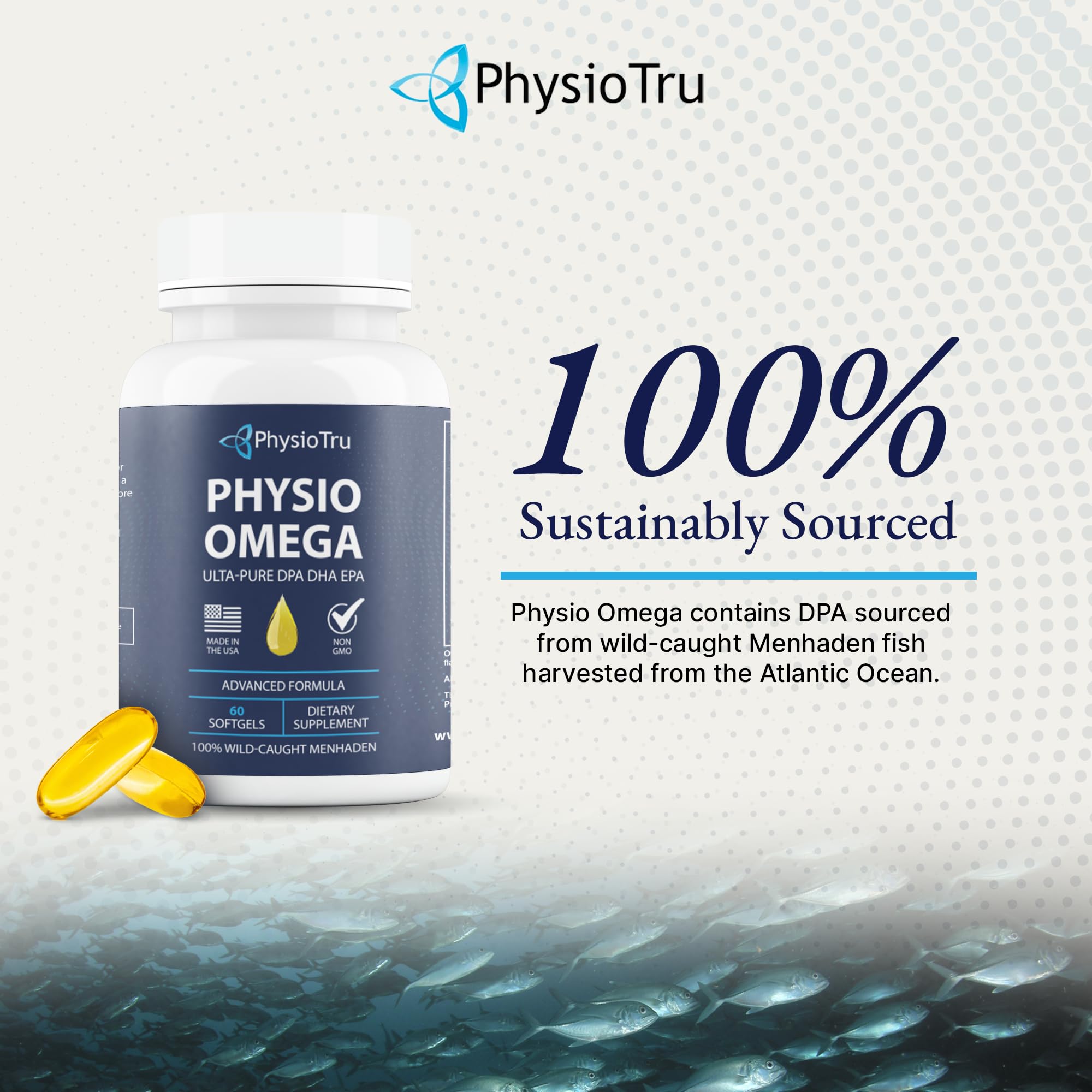 Premium Physio Omega 3 Fish Oil Supplement with DPA, EPA & DHA - Sustainably Sourced, Burpless Formula - 4 Pack - Supports Heart, Brain & Joint Health for Active Adults & Seniors