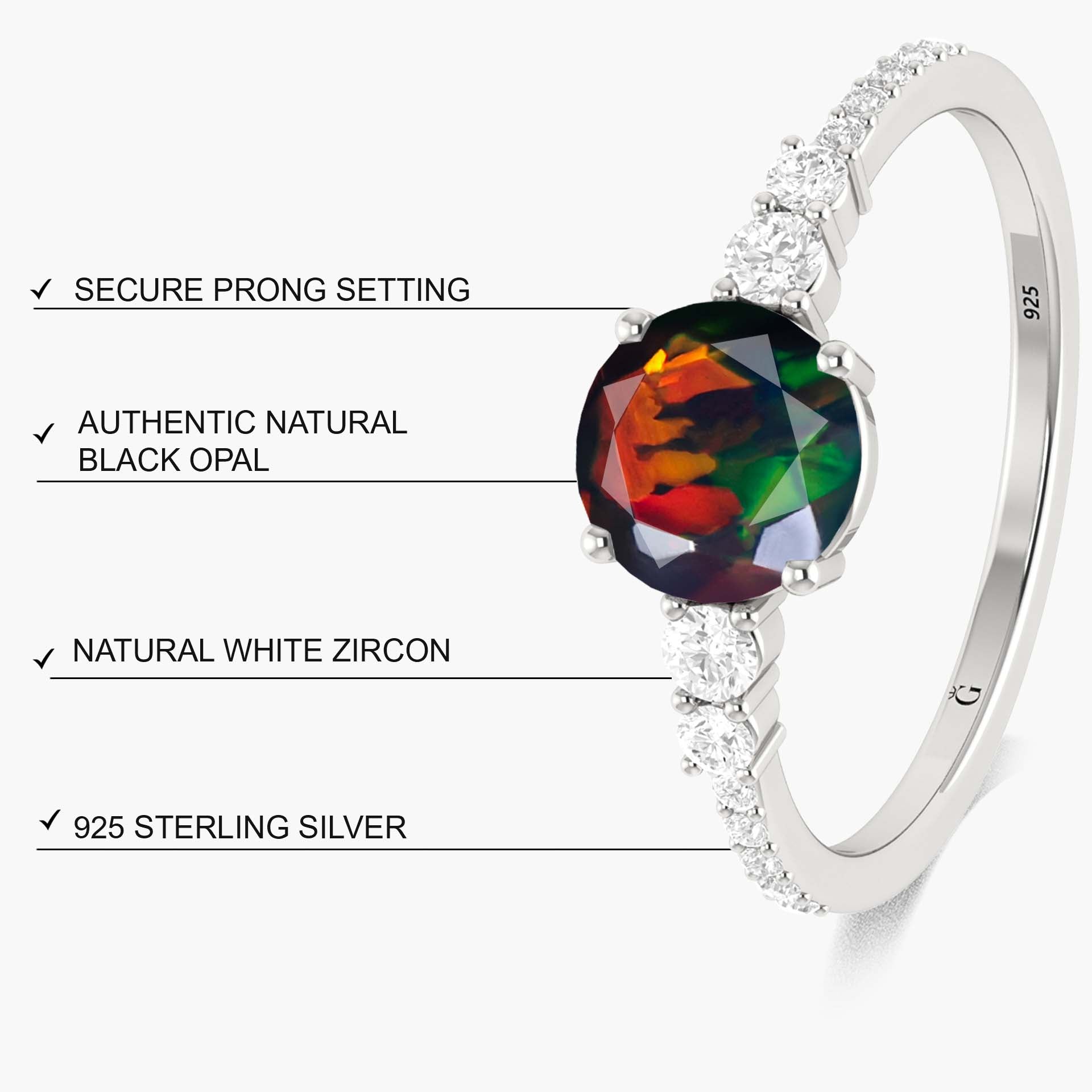 Elegant Black Fire Ethiopian Opal Wedding Ring for Women - Dainty Round Gemstone Engagement Band - Perfect for Bridal, Anniversary & Special Occasions