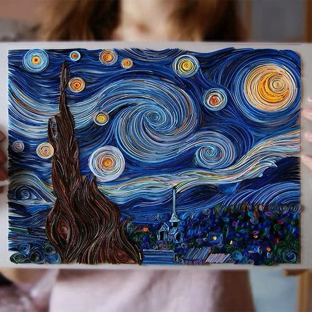 GAOCITA Van Gogh Starry Night Paper Quilling Kit - Complete DIY Filigree Painting Set with All Materials | Handmade Paper Art Craft for Home Decor, Gift Making & Relaxation