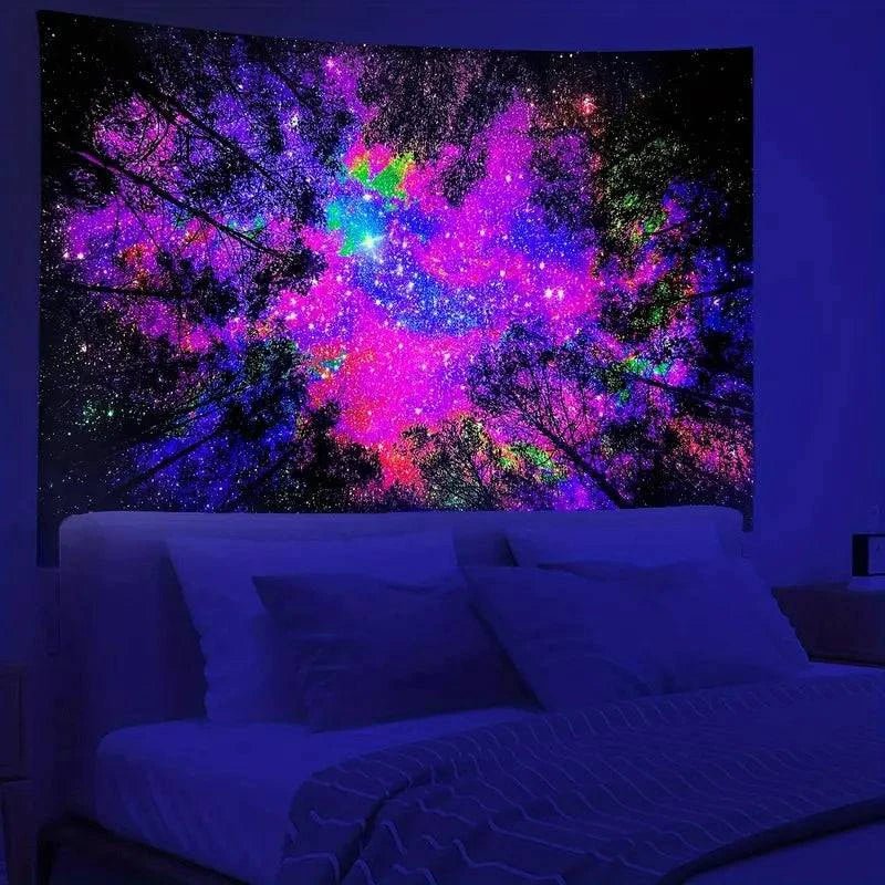 Rainbow Forest Glow in the Dark UV Tapestry - Psychedelic Blacklight Wall Art Decor for Bedroom, Living Room & Party Decorations