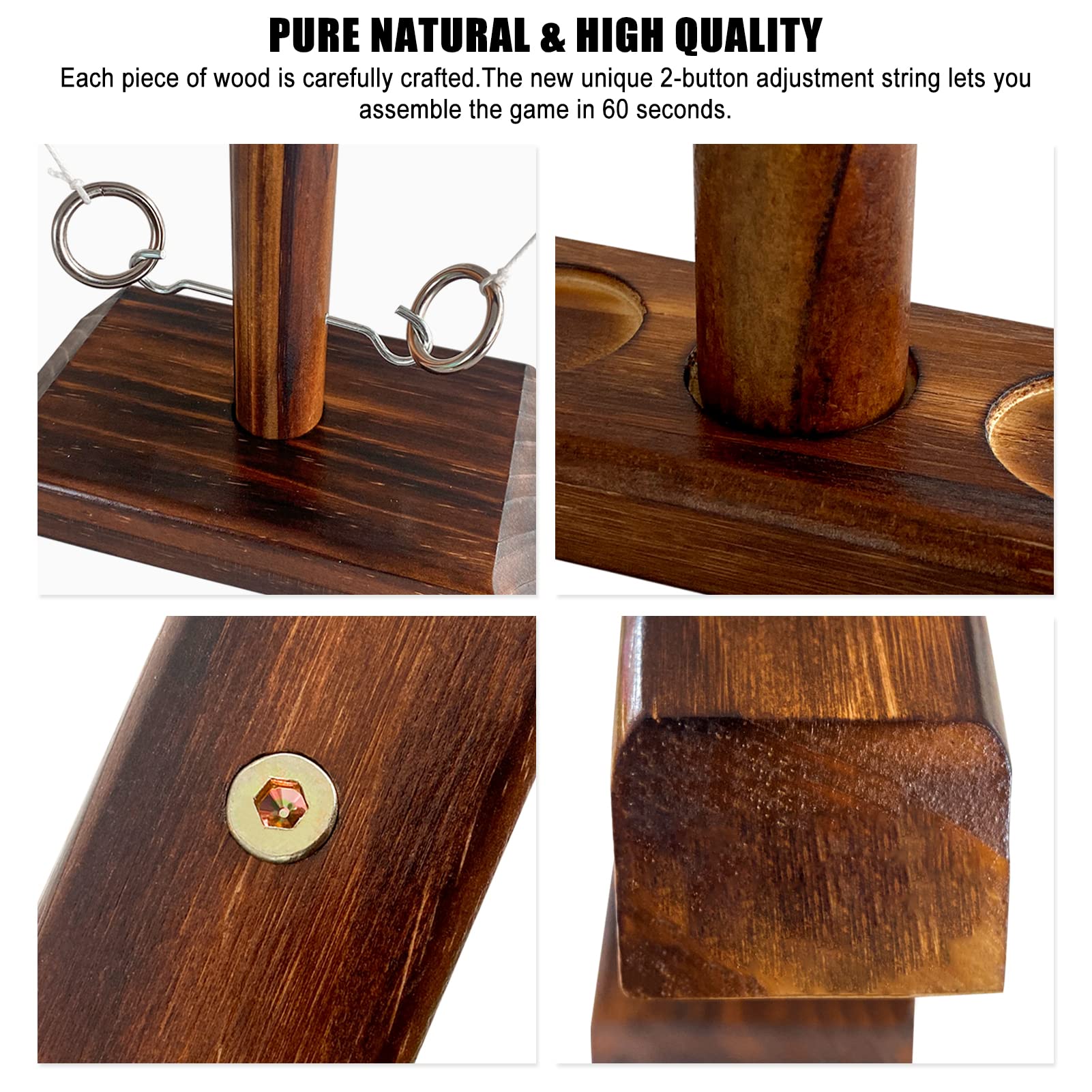 Premium Wooden Ring Toss Game Set - Tabletop Hook & Ring Toss for Kids & Adults - Fun Indoor/Outdoor Party Games for Family Gatherings, Backyard BBQs, and Beach Outings
