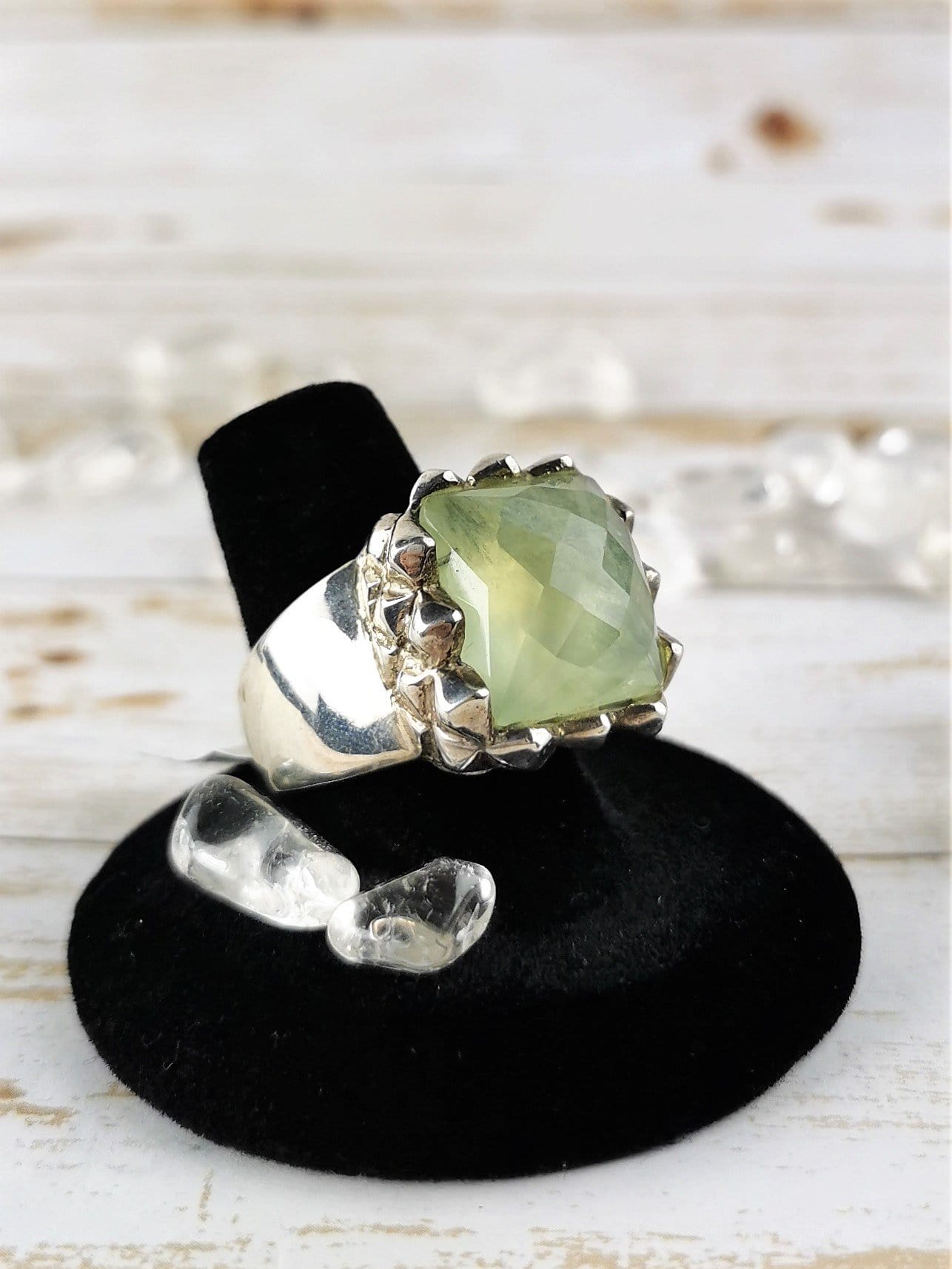 Chunky Prehnite Ring for Women - Size 8 Adjustable Statement Jewelry - Healing Crystal Ring for Meditation, Yoga & Spiritual Gifts