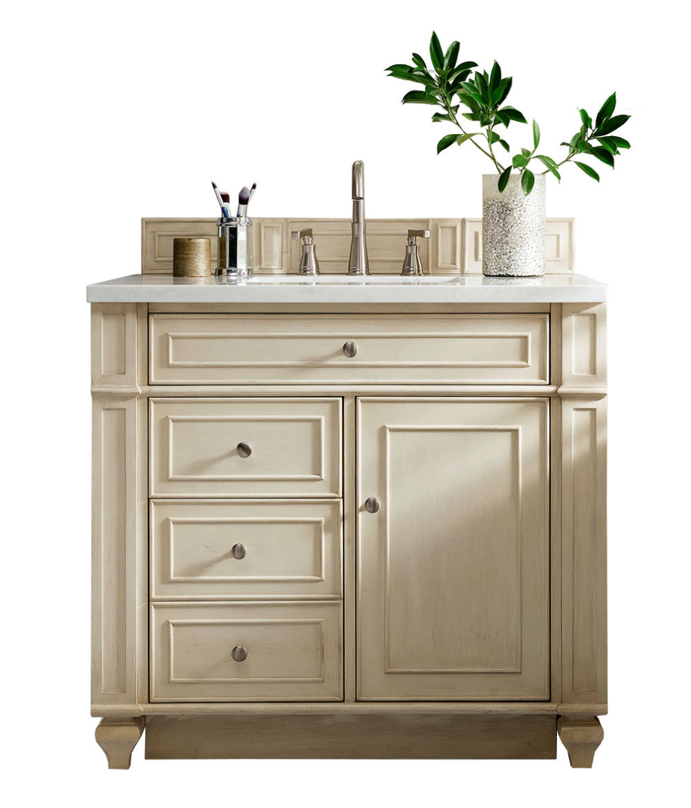 Bristol 36 Inch Single Bathroom Vanity with 3CM Arctic Fall Solid Surface Top in Vintage Vanilla - Perfect for Modern Farmhouse, Coastal, or Traditional Bathroom Decor