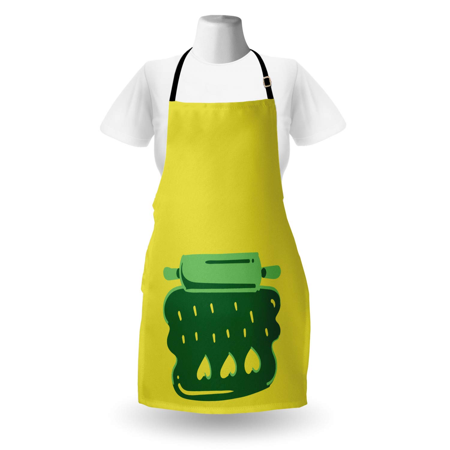 Ambesonne Personalized Chef Apron - Cartoon Baking & Cooking Design with Colorful Rolling Pin Dough Motif - Adjustable Unisex Kitchen Bib for Adults (Yellow Green) - Perfect for Home Cooks, Baking Enthusiasts & Culinary Gifts