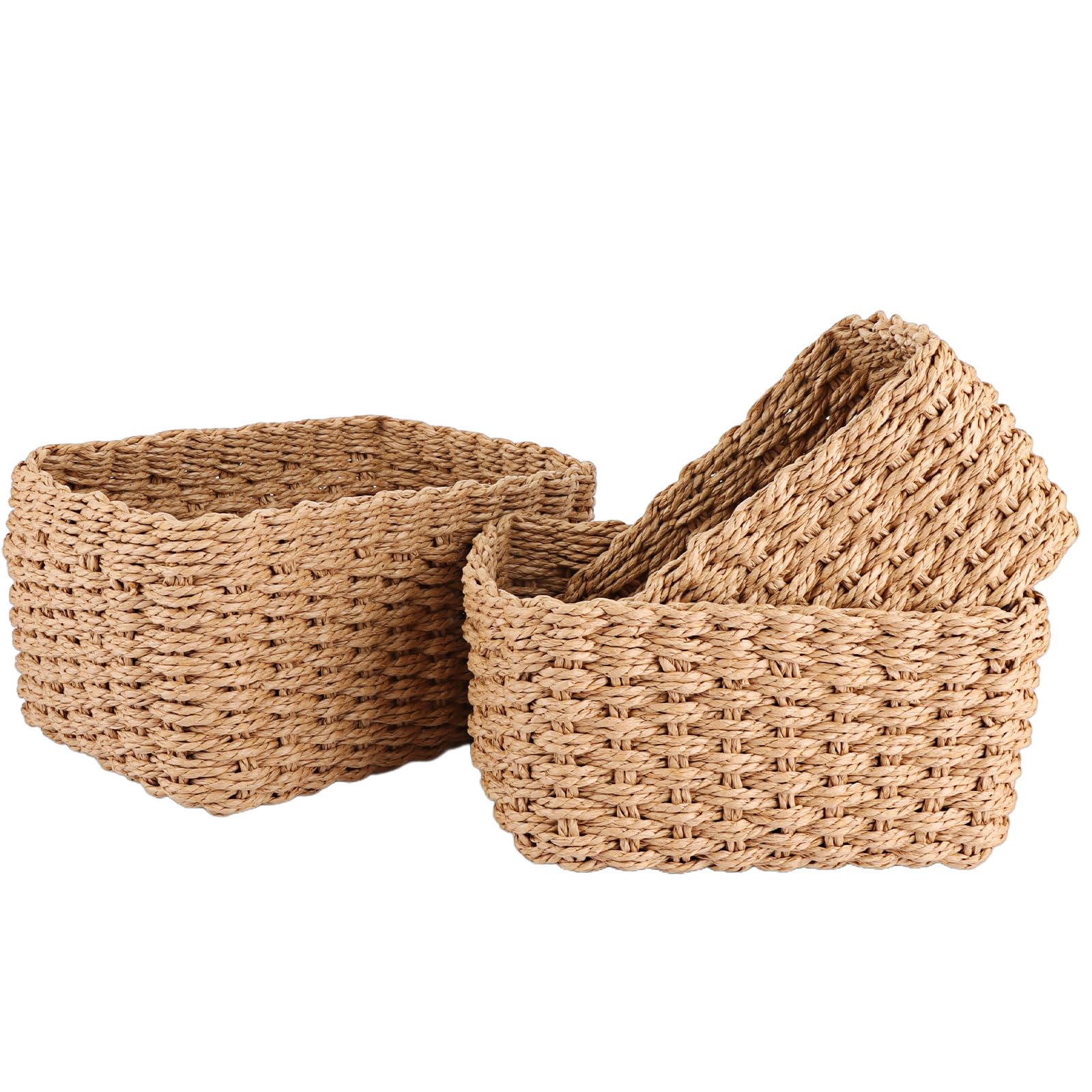 Premium Woven Paper Rope Storage Baskets - Set of 3 Large Organizer Bins for Closet, Shelf, Dresser & Cupboard | Natural Desert Color | Home & Office Organization Solution