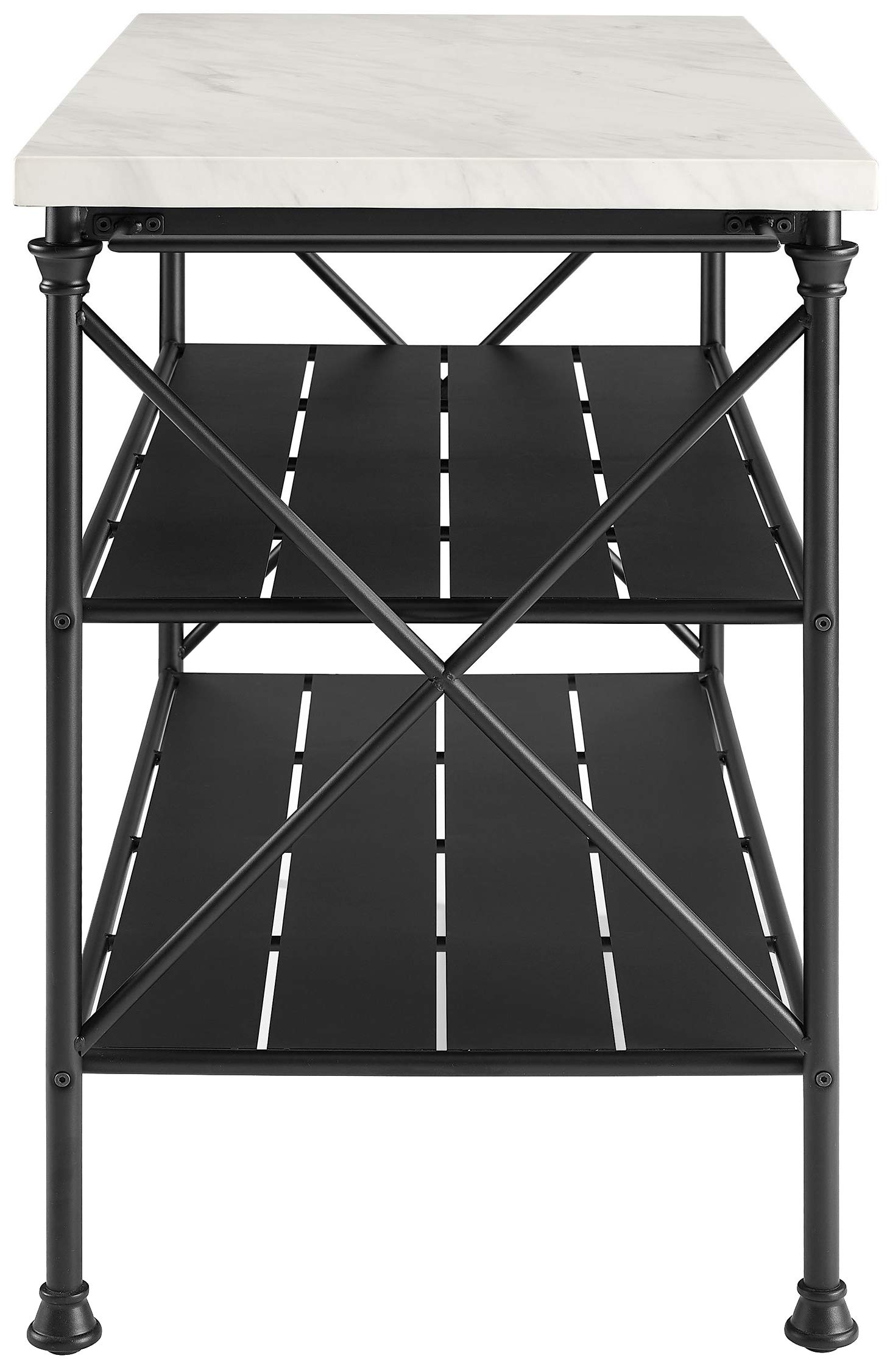 Crosley Madeleine Kitchen Island with Storage Shelves, Microwave Stand & Coffee Bar - Steel Frame with Faux Marble Top for Modern Kitchens, Dining Areas & Small Spaces