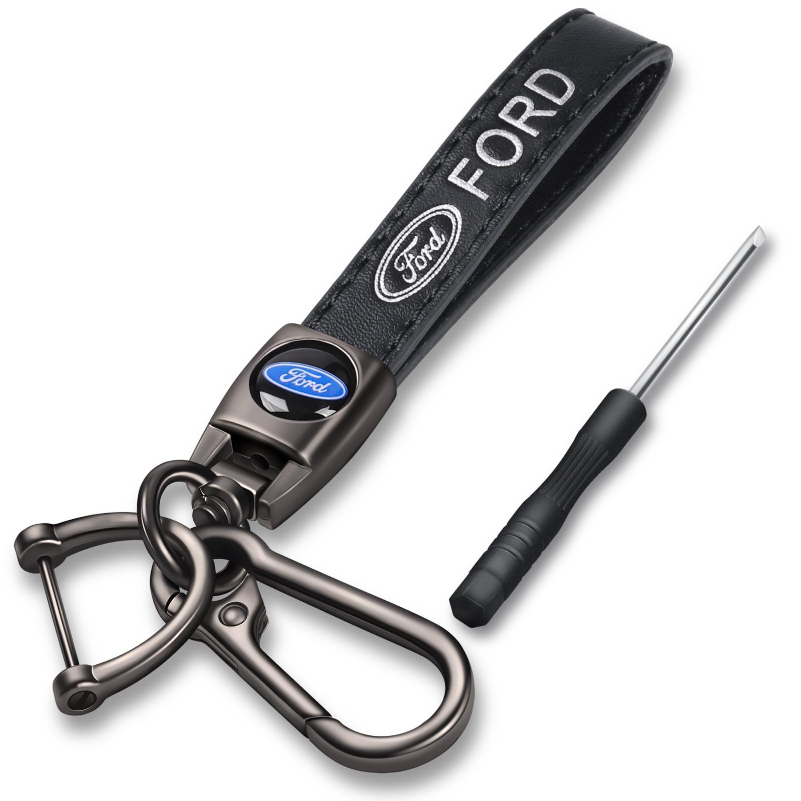 Genuine Leather Ford Car Keychain for Fusion F150 F250 F350 F450 F550 Edge Explorer Mustang - Durable Key Ring Accessories for Men Women - Perfect Business Christmas Gift for Car Enthusiasts (Ideal for Everyday Use, Office, Travel & Gifting)