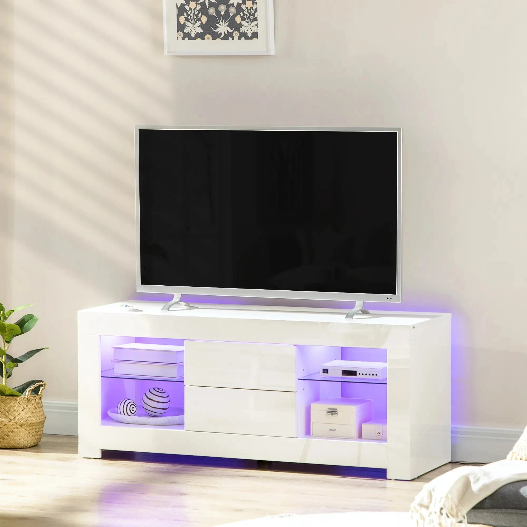 Modern TV Stand with LED Lights & Storage Shelves - 4 Color Options for Living Room, Bedroom & Home Theater Setup