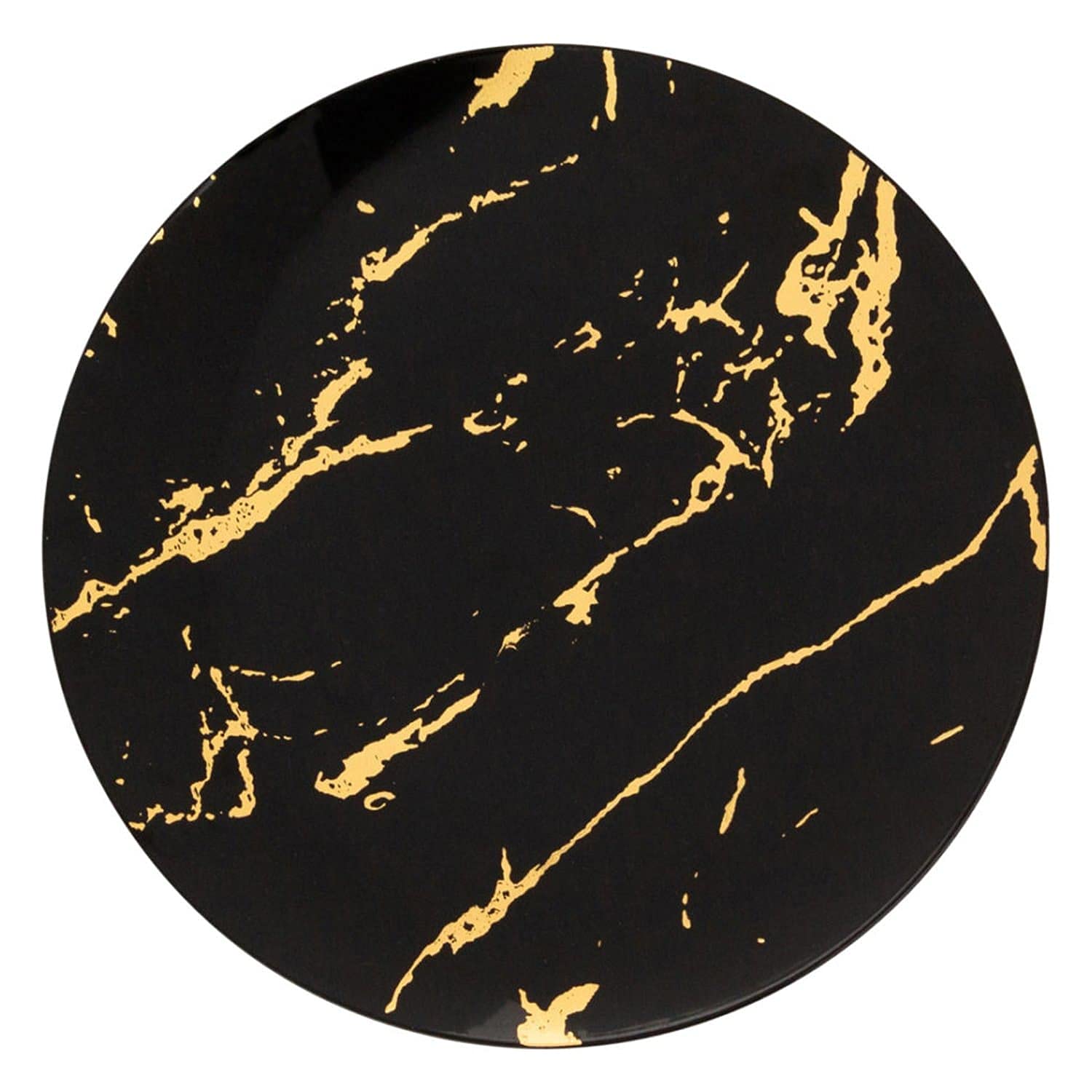 20-Pack 10-Inch Black Plastic Dinner Plates with Elegant Gold Stroke Design - Heavyweight Disposable Party Plates for Weddings, Events & Catering