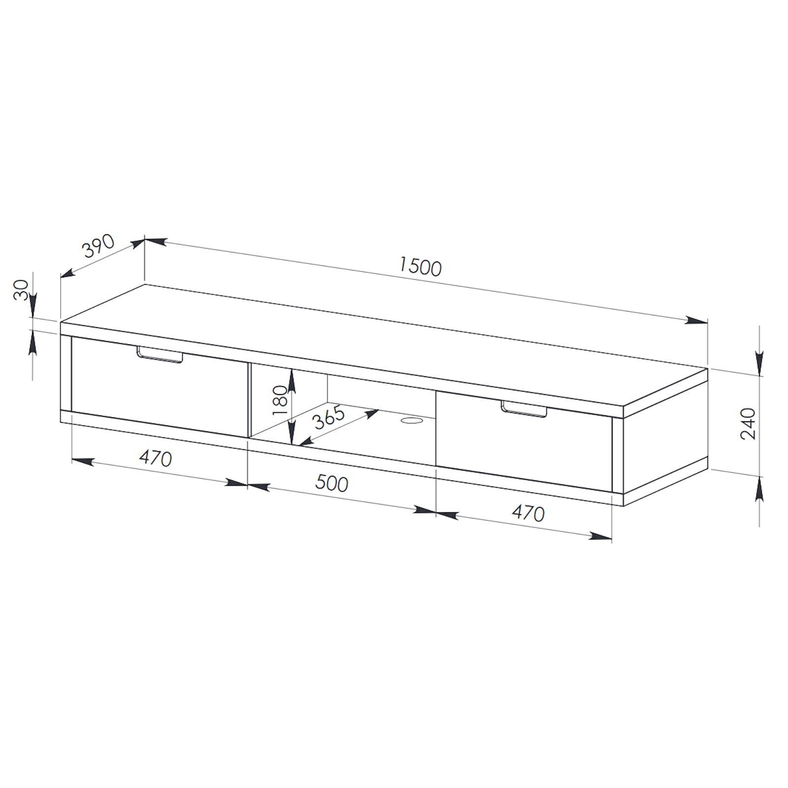 Criterion 1500mm Dark Oak Wall Mounted TV Stand with Grey Drawers - Modern Entertainment Center for Living Room & Home Theater Setup
