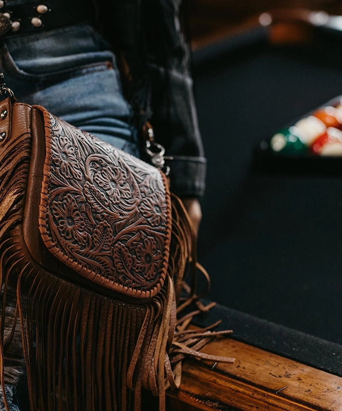 Montana West Genuine Leather Floral Fringe Crossbody Bag for Women - Stylish Boho Shoulder Purse with Adjustable Strap, Perfect for Daily Use, Travel & Festivals