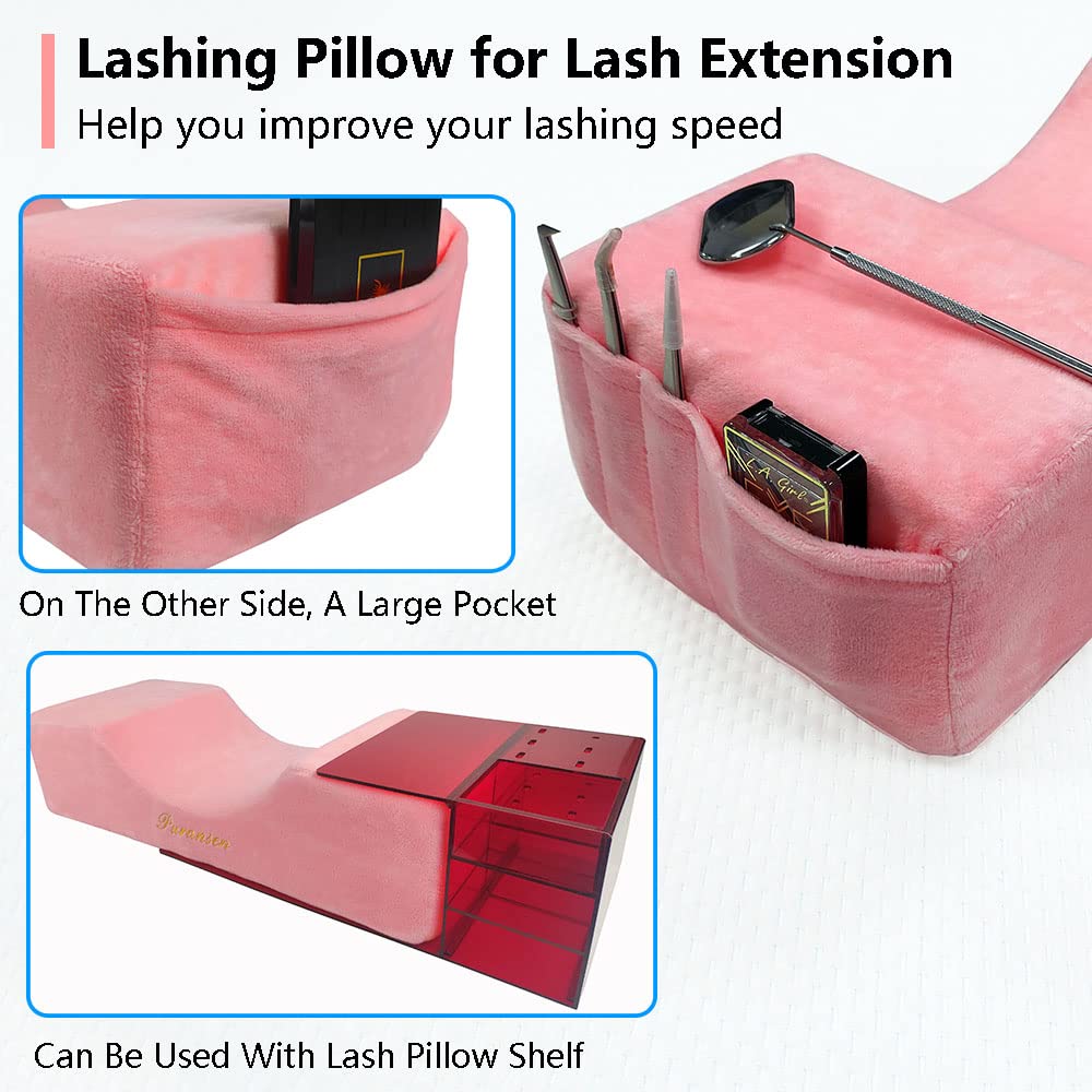 Puransen Lash Extension Pillow - Soft Velvet Memory Foam Eyelash Pillow for Comfortable Lash Application, Neck Support for Eyelash Extensions & Makeup (Pink) - Perfect for Salon Professionals & Home Lash Artists