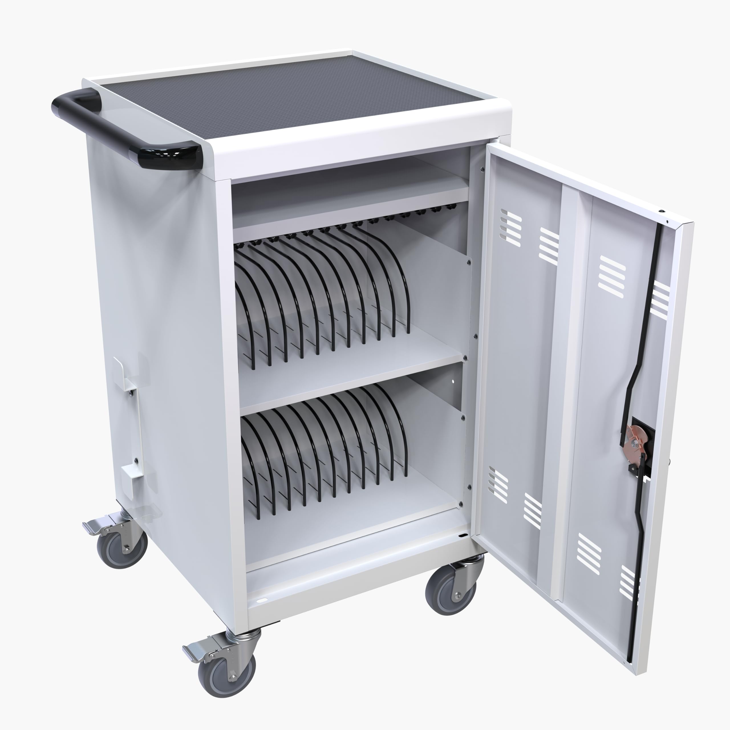 32 Device Charging Cart with Cord Management - Locking Laptop & Tablet Storage Cabinet for Classroom & Office - Holds Up to 16.3