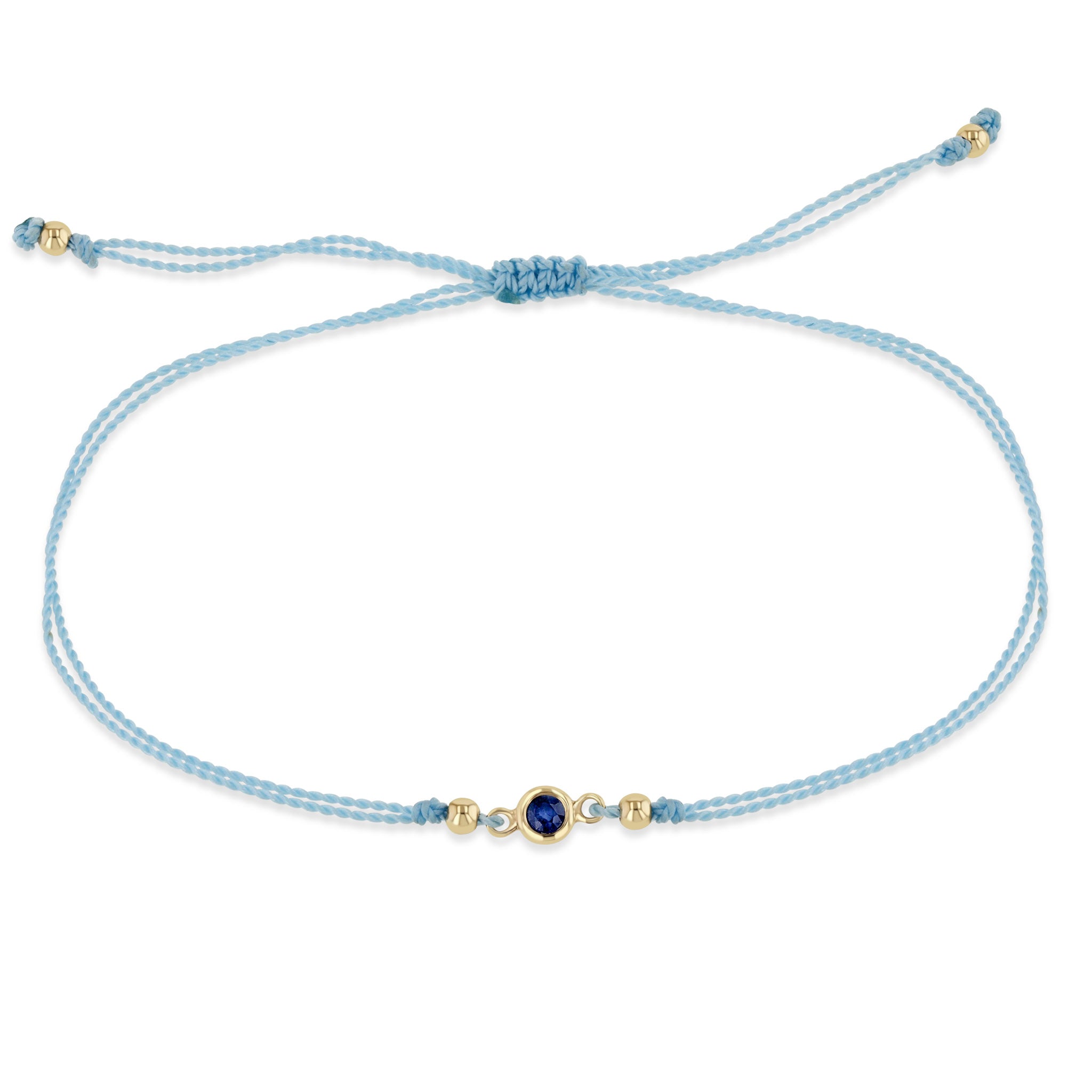 14K Gold Floating Blue Sapphire Solitaire Cord Bracelet for Women - Elegant Minimalist Jewelry for Everyday Wear & Special Occasions