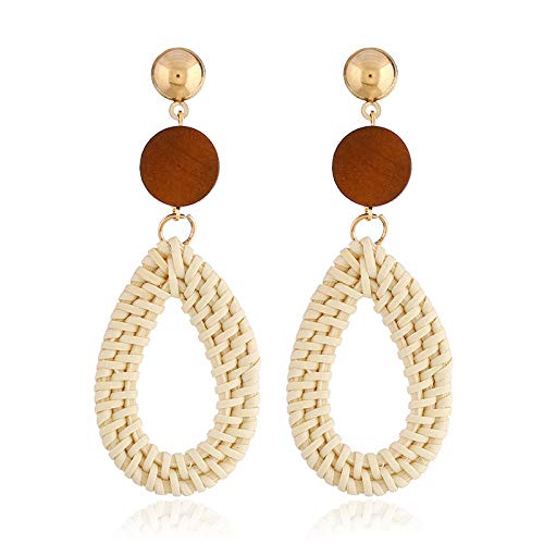 Handmade Rattan Hoop Earrings for Women - Woven Wicker Straw Dangle Earrings with Round Drop Design | Perfect for Beach Vacations, Summer Outfits & Boho Fashion Accessories