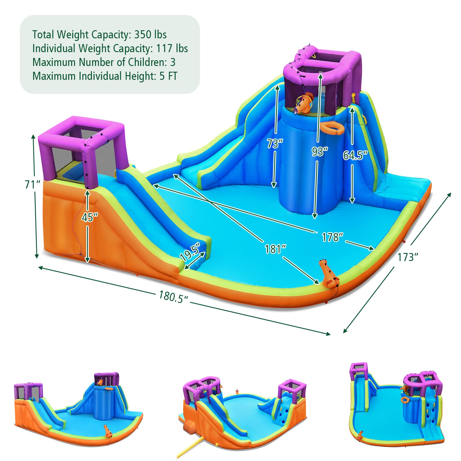 BOUNTECH 15x14.5FT Inflatable Water Slide Park with Dual Slides & Climbing Wall - Mega Outdoor Water Slide for Kids, Splash Pool, Backyard Party Fun - Perfect for Summer Gatherings, Birthday Parties and Family Outdoor Activities