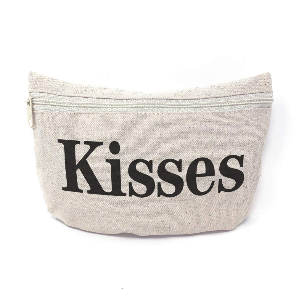 Custom Printed Canvas Makeup Bag - Inspirational Kisses Design - 9x6 Inch Pencil Pouch for School, Travel & Organization - Natural Cotton Tote for Cosmetics, Stationery & Daily Essentials